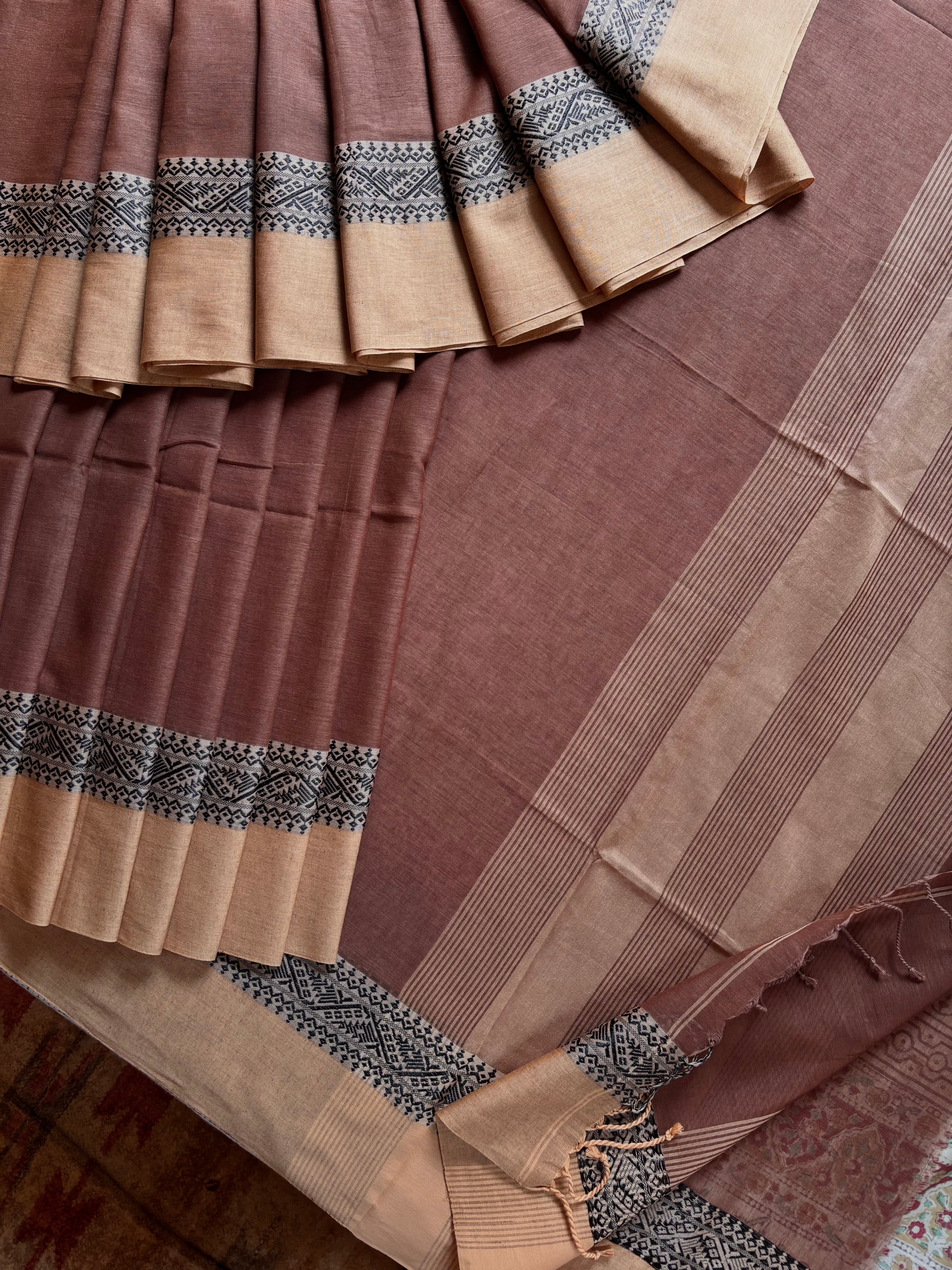 Handwoven Light Brown Colour Phulia Cotton Saree