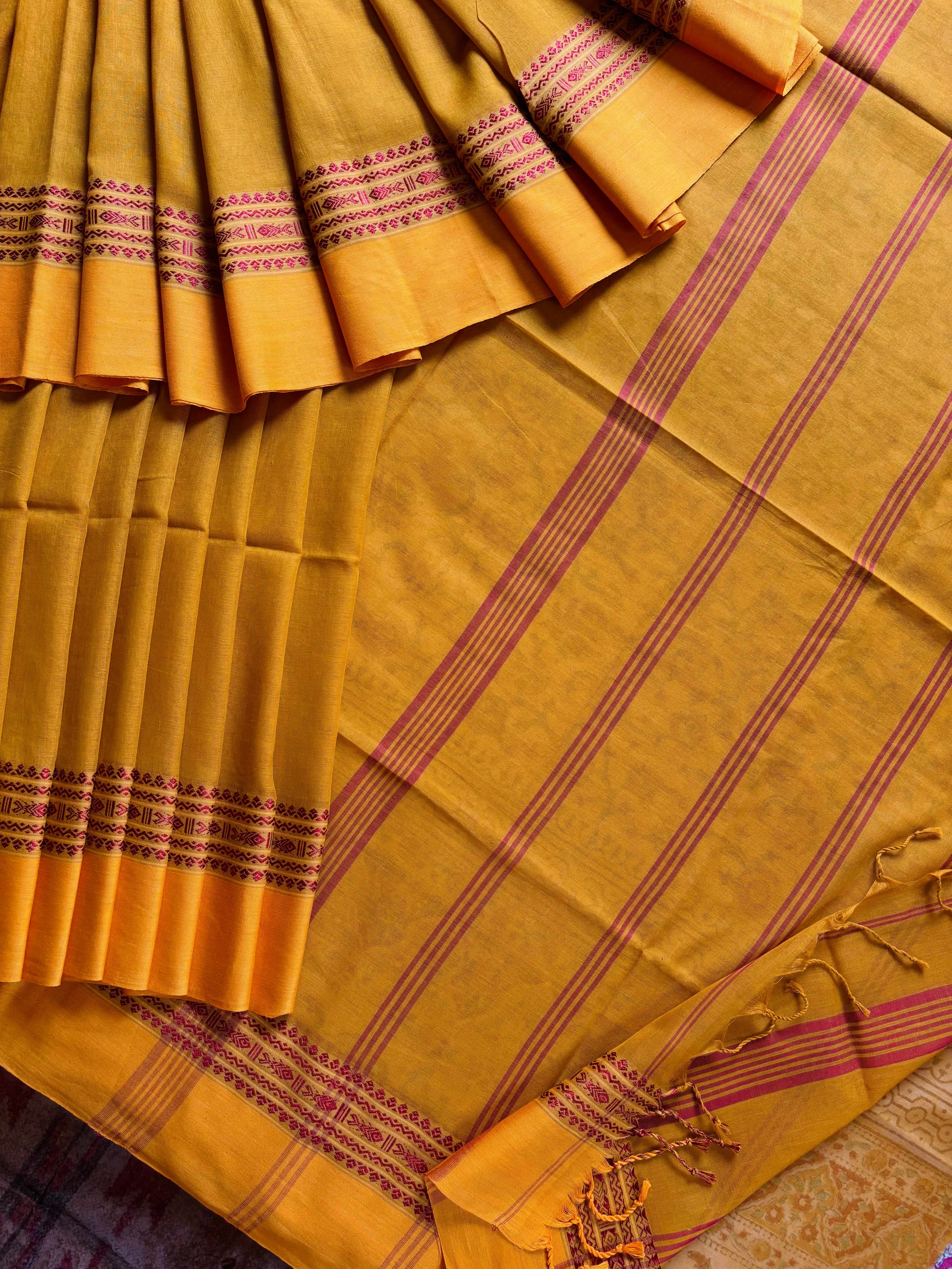 Handwoven Mustard Yellow Colour Phulia Cotton Saree