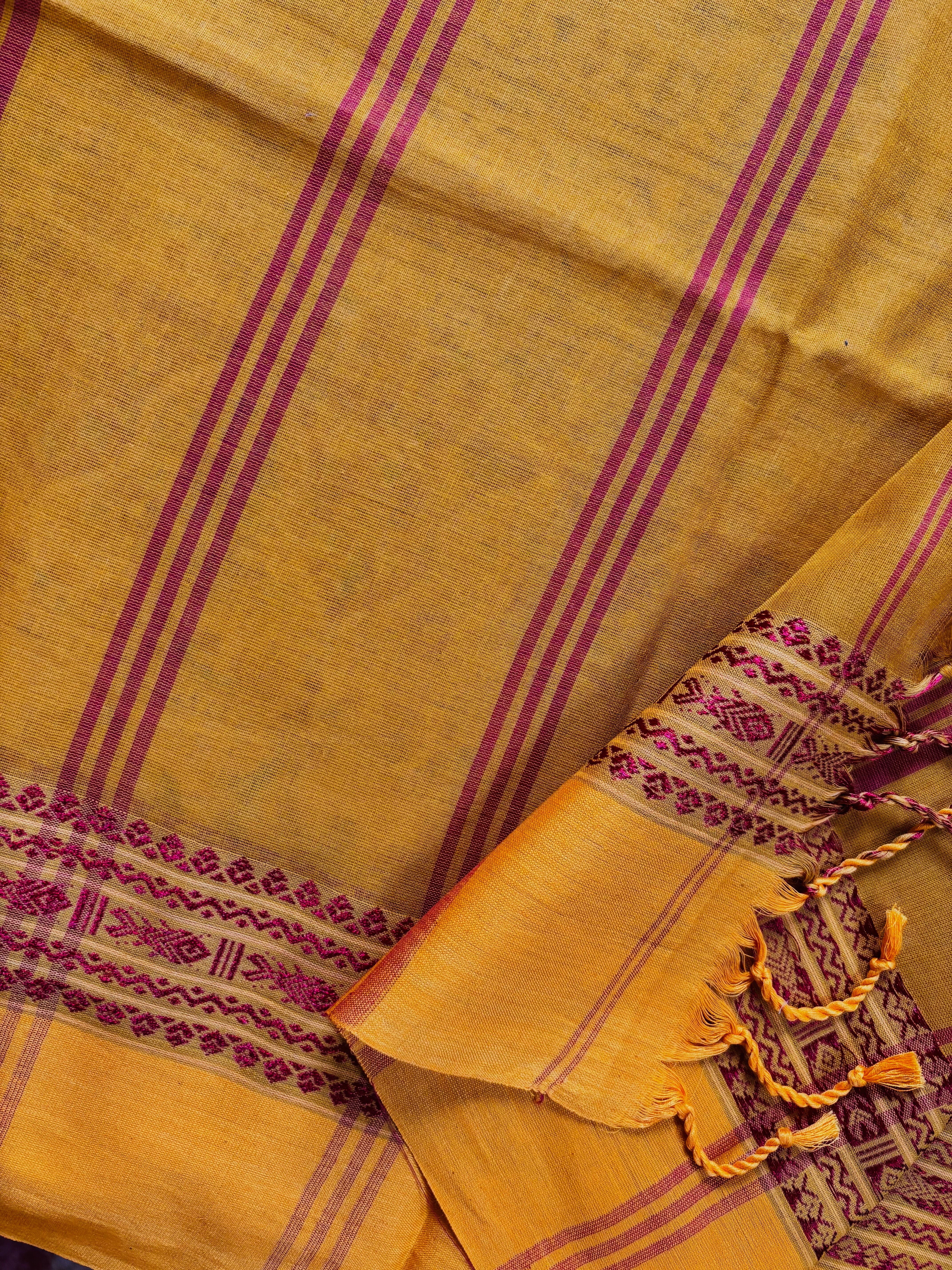 Handwoven Mustard Yellow Colour Phulia Cotton Saree