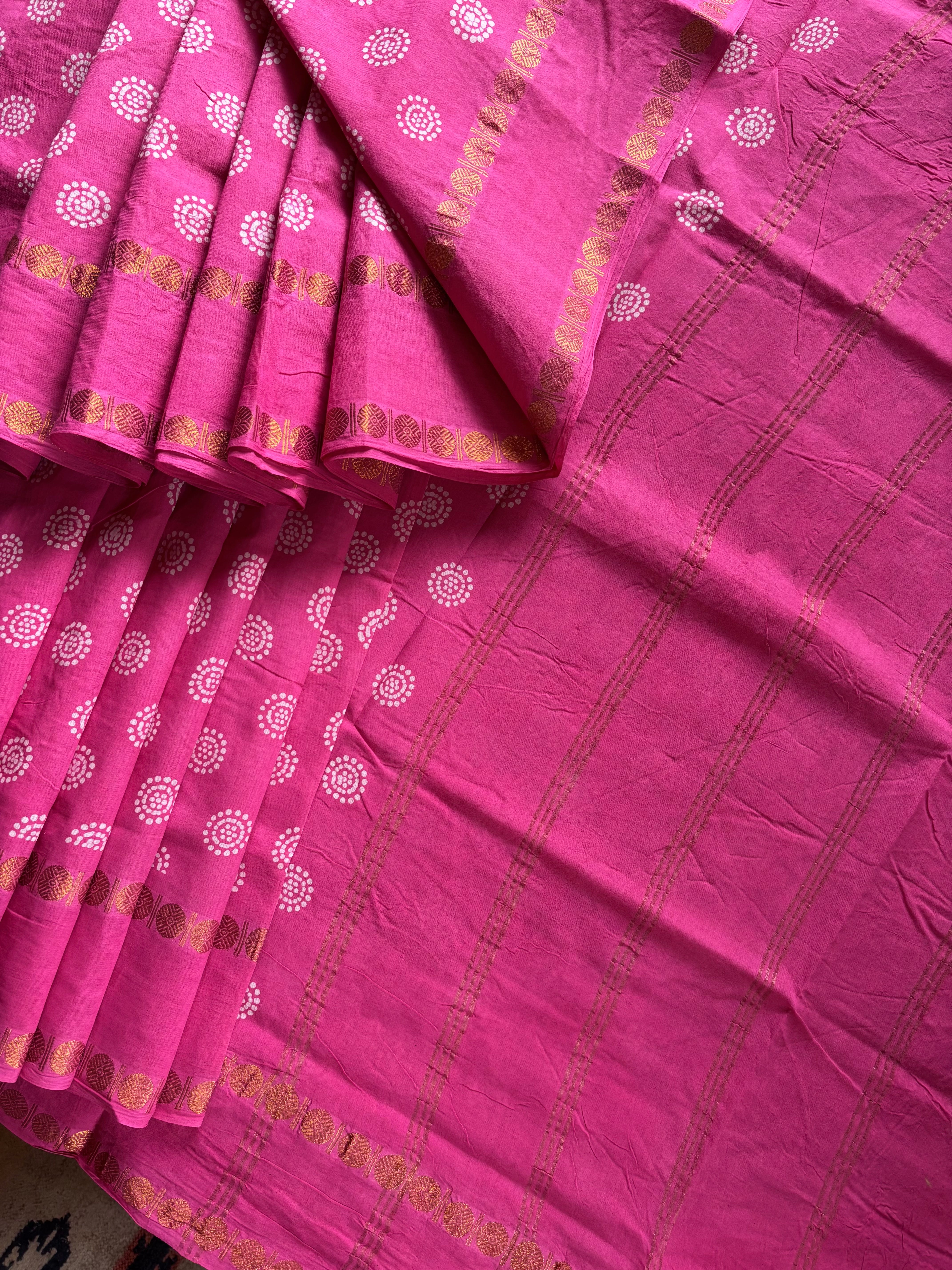 Pink Cotton Sungudi Saree