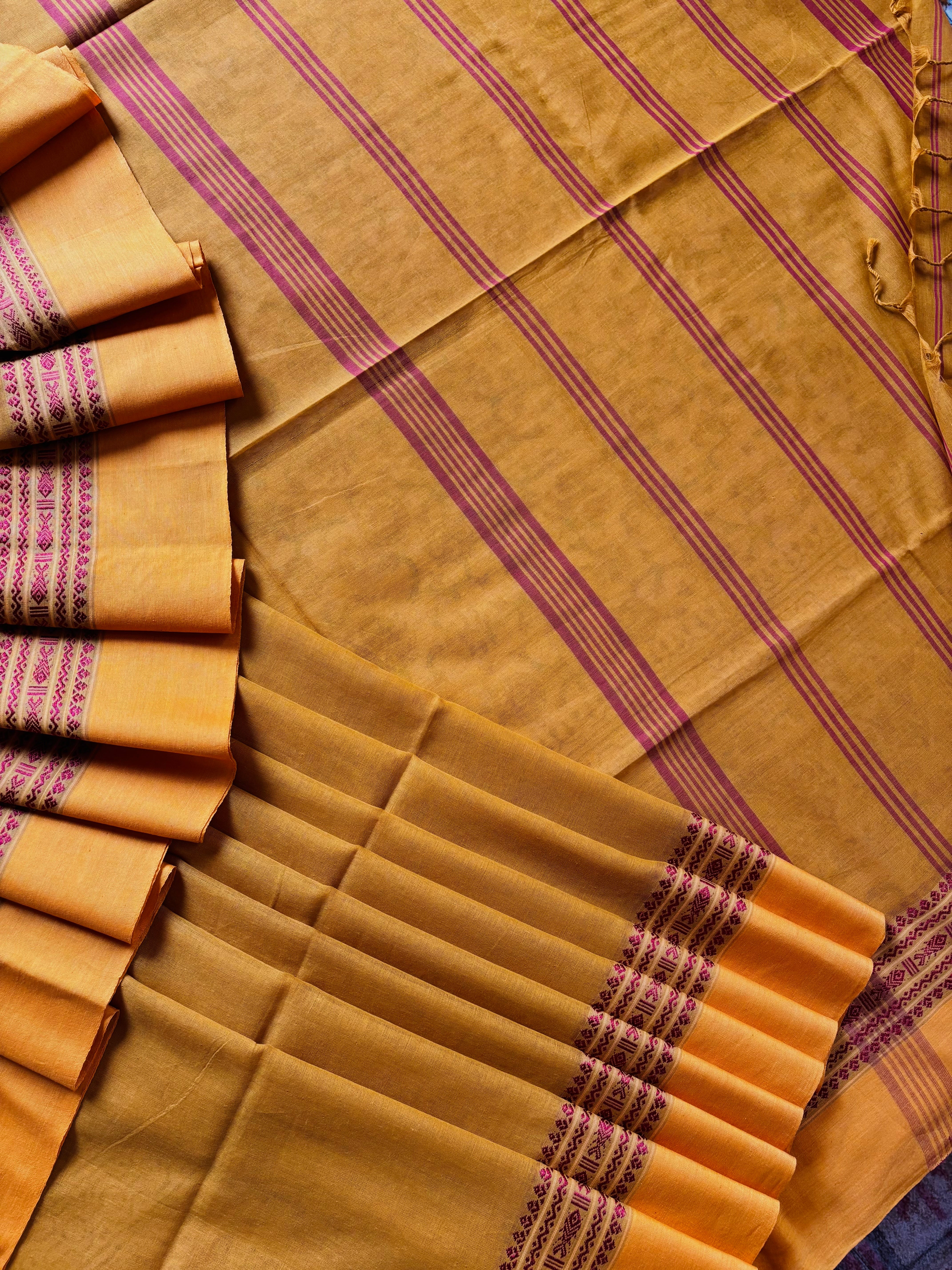 Handwoven Mustard Yellow Colour Phulia Cotton Saree