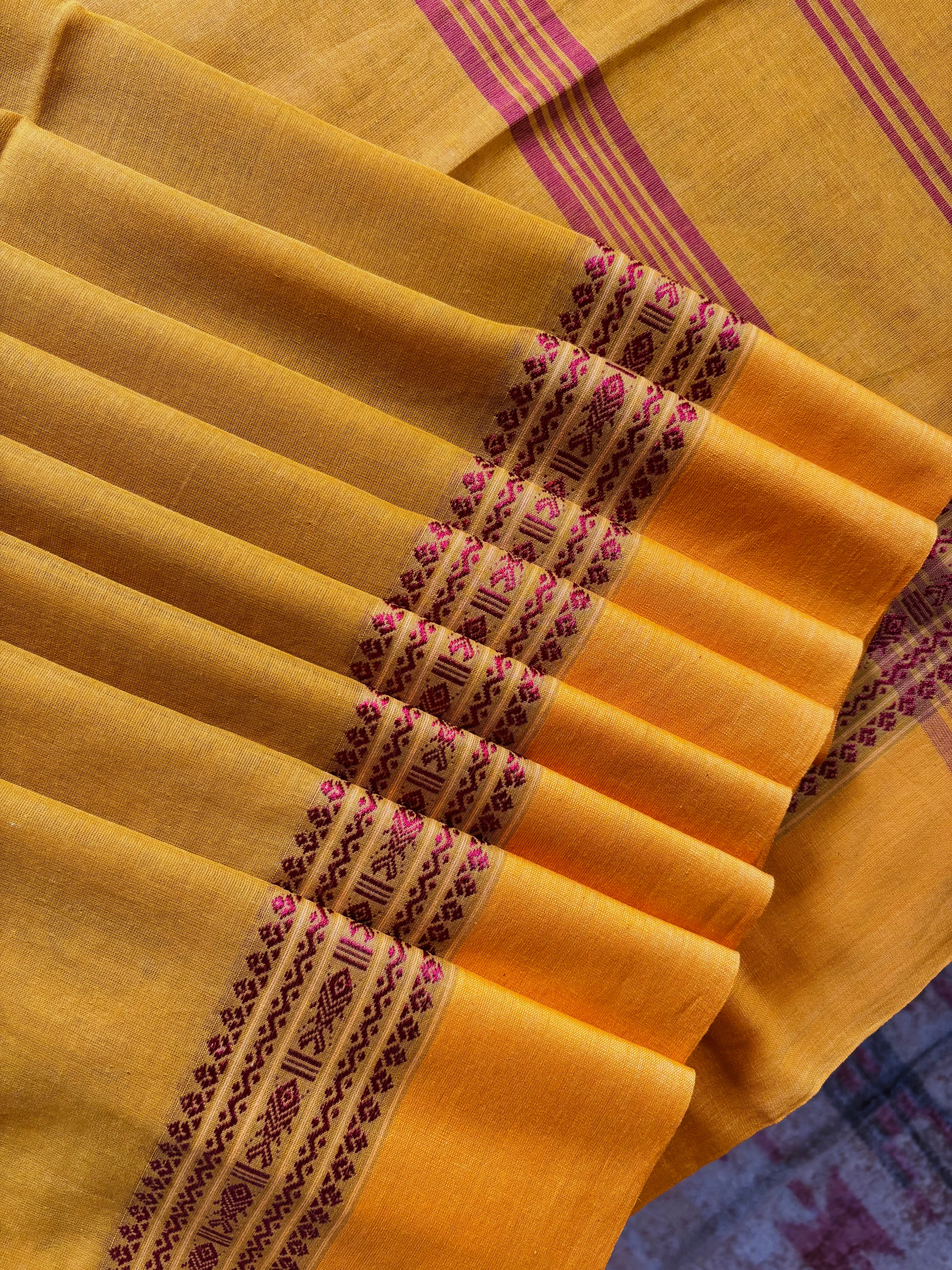 Handwoven Mustard Yellow Colour Phulia Cotton Saree