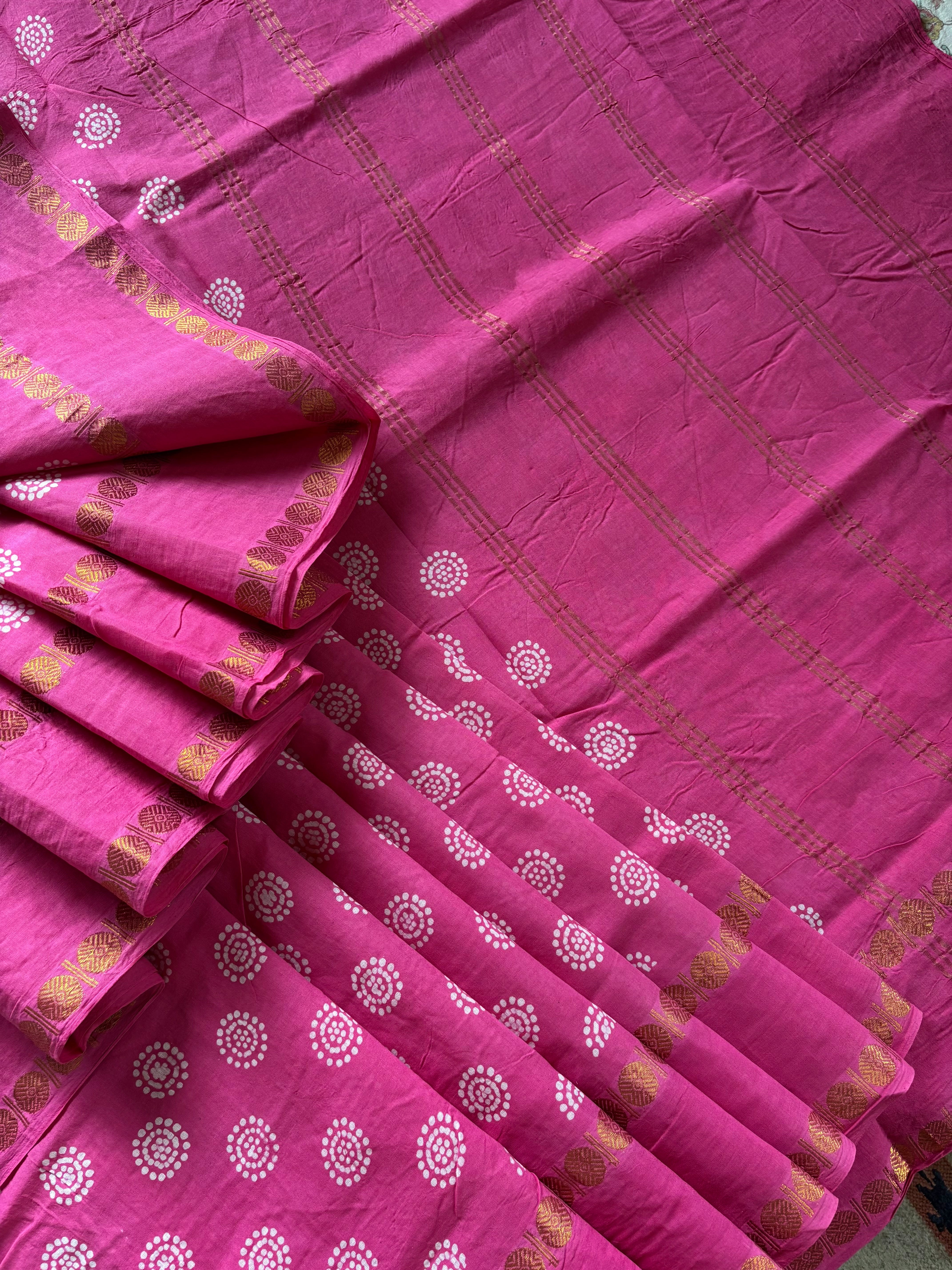 Pink Cotton Sungudi Saree