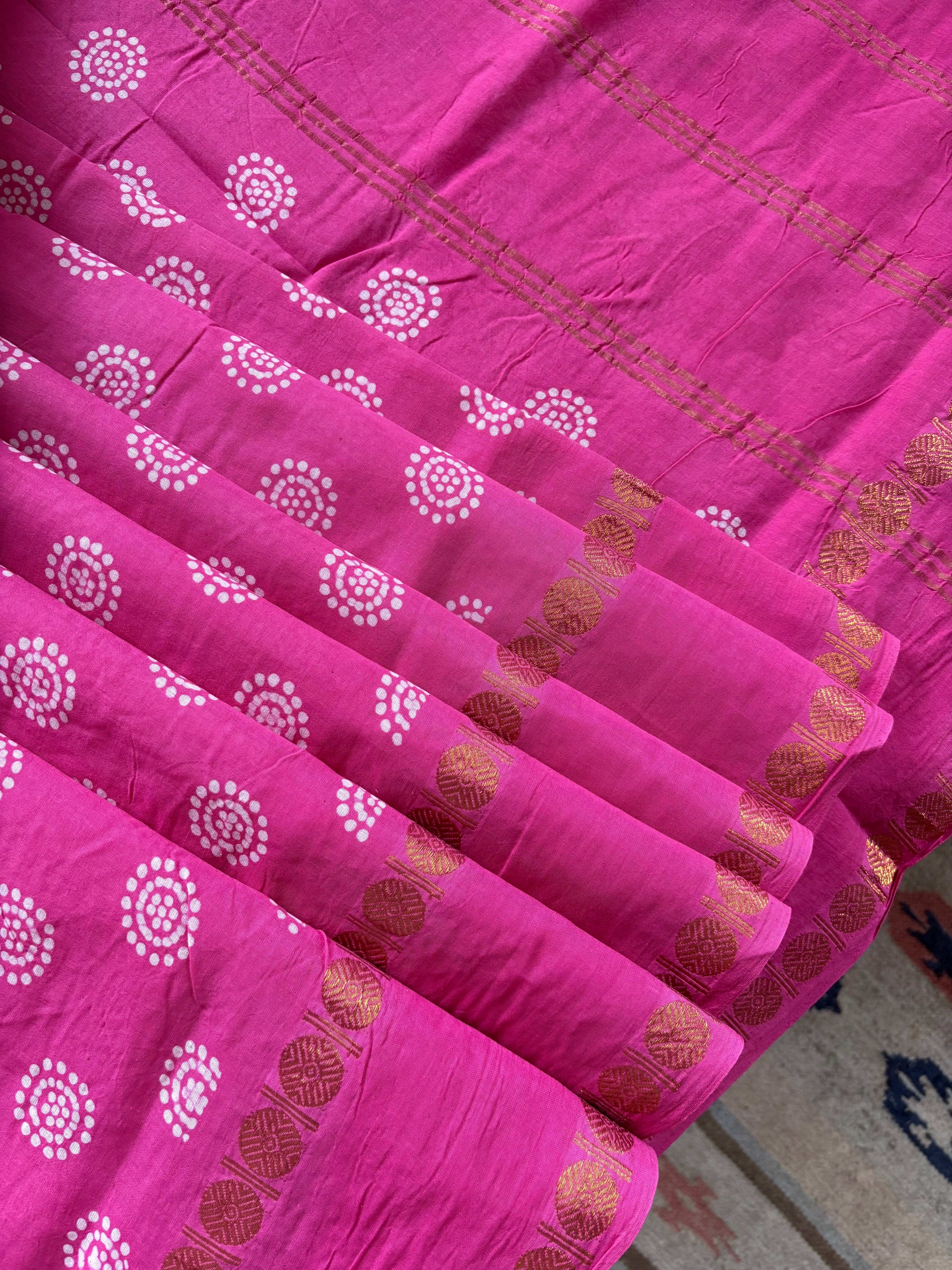Pink Cotton Sungudi Saree