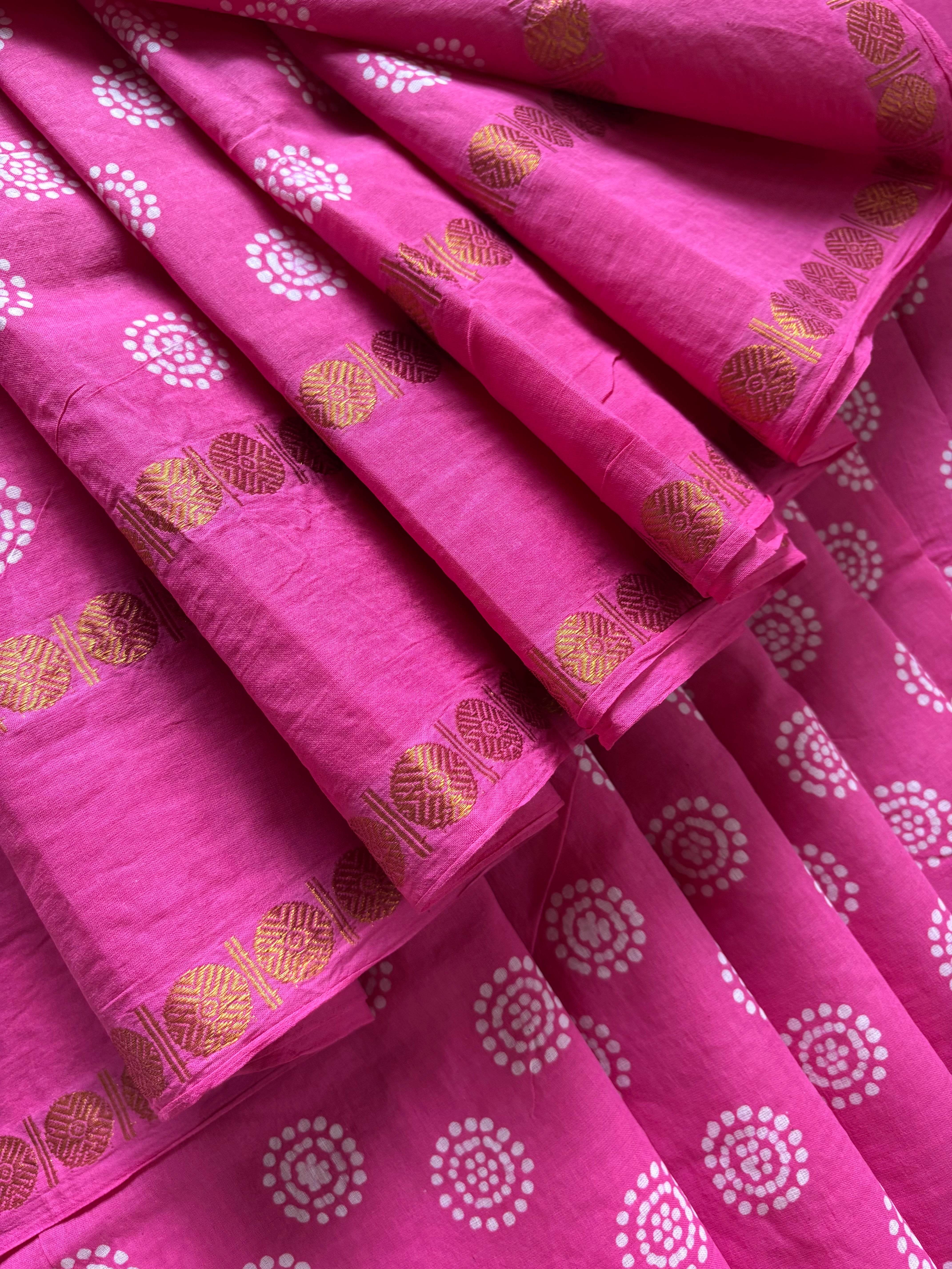 Pink Cotton Sungudi Saree