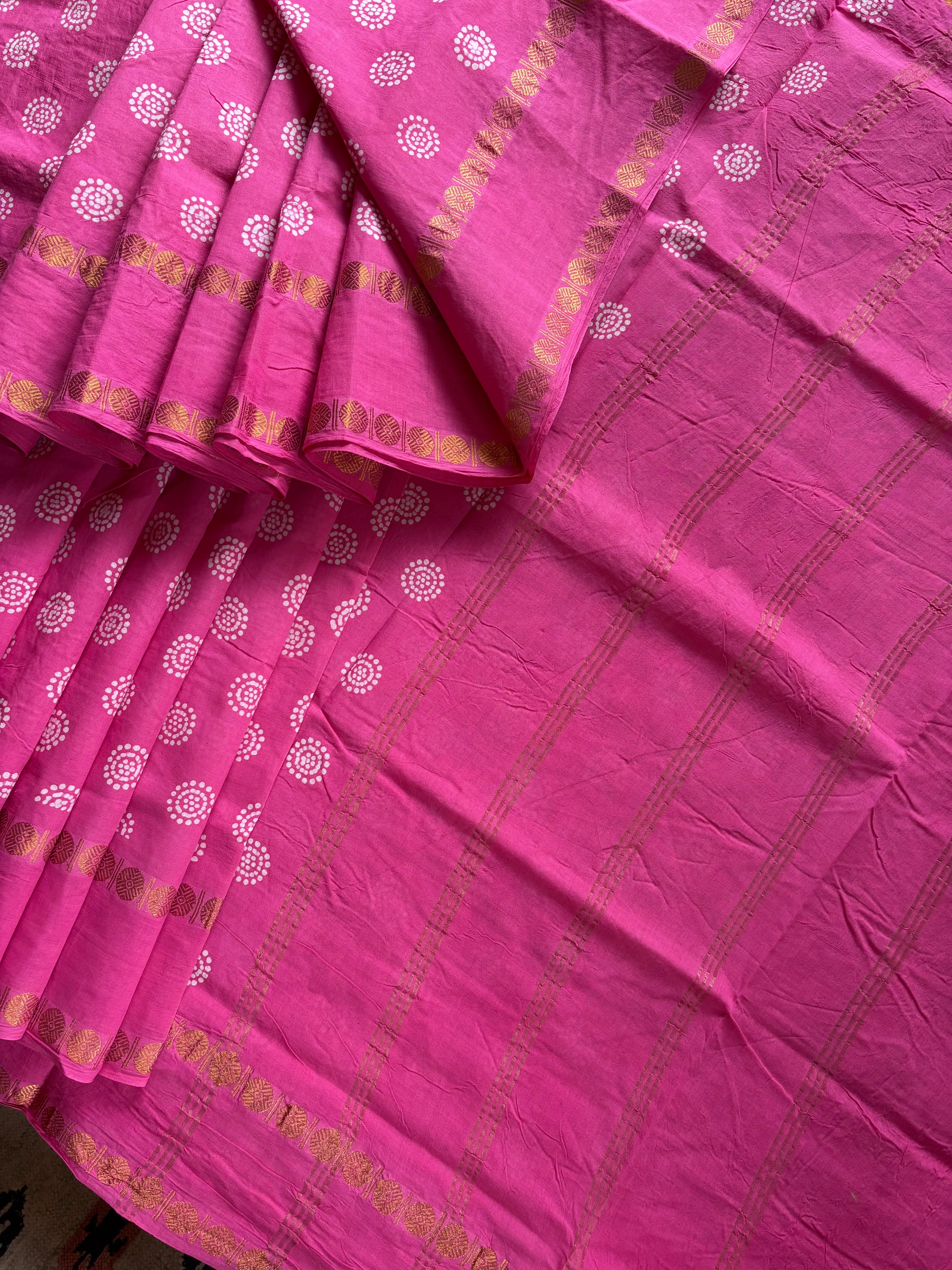 Pink Cotton Sungudi Saree