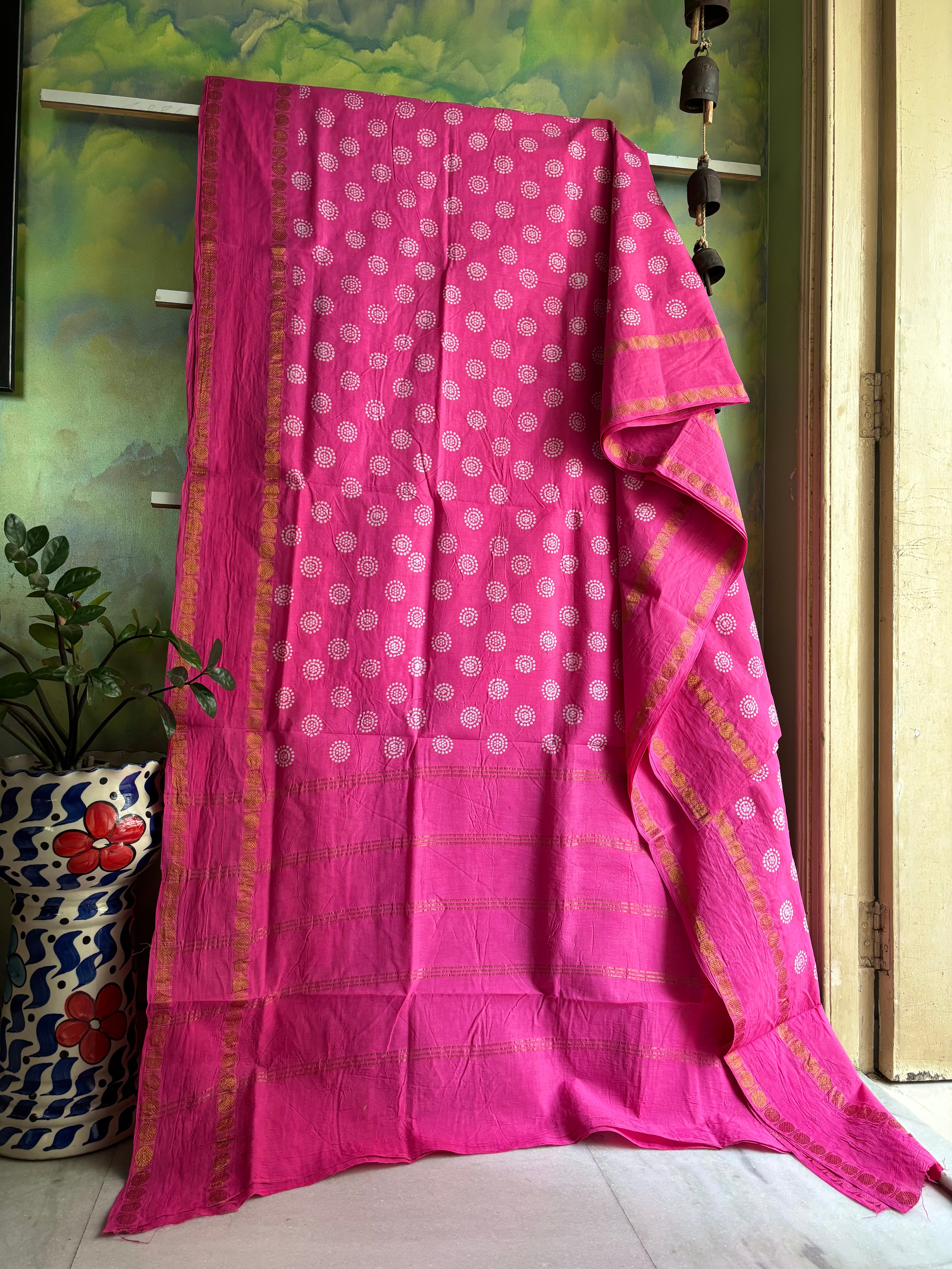 Pink Cotton Sungudi Saree