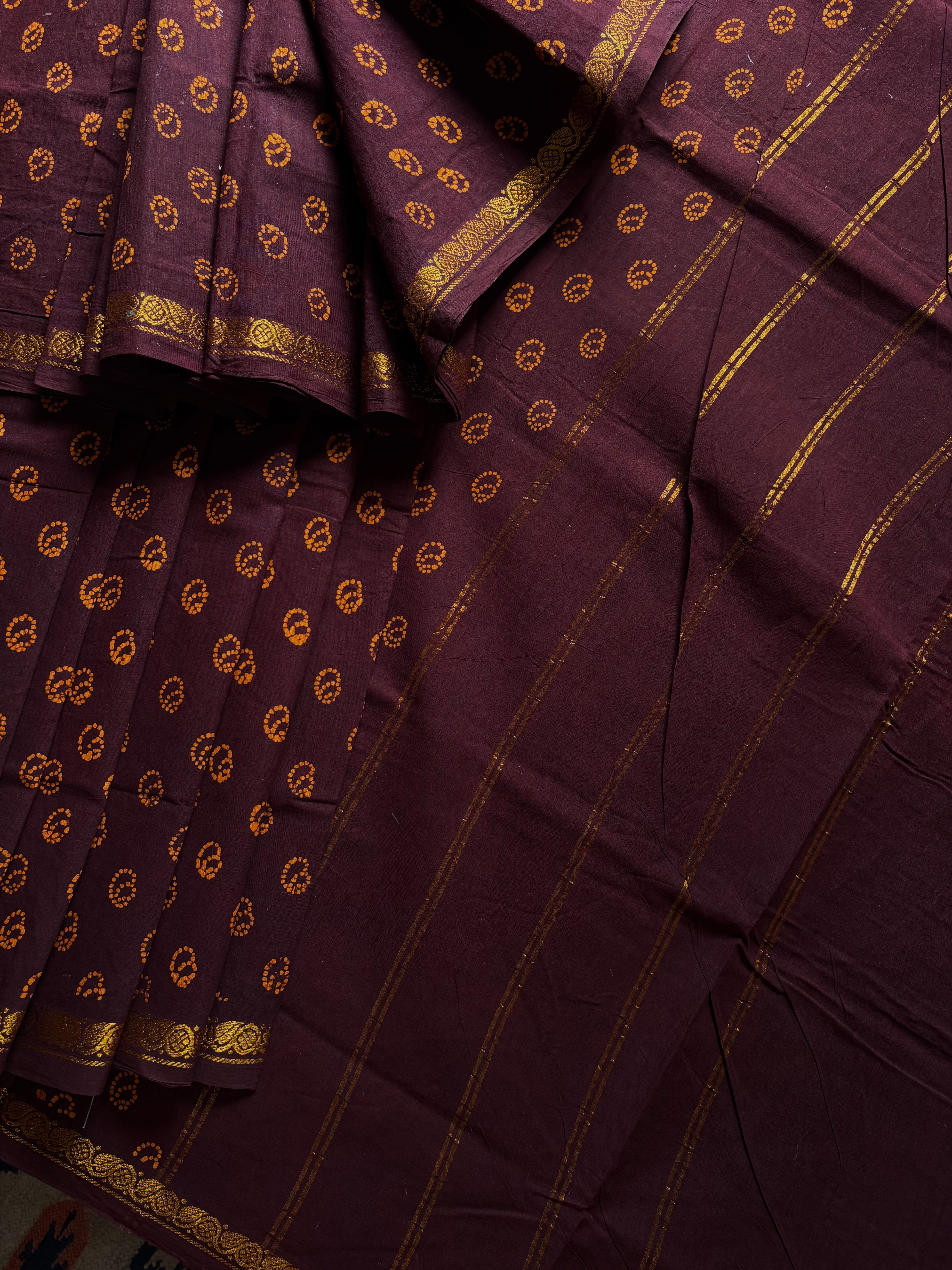Dark Brown Cotton Sungudi Saree