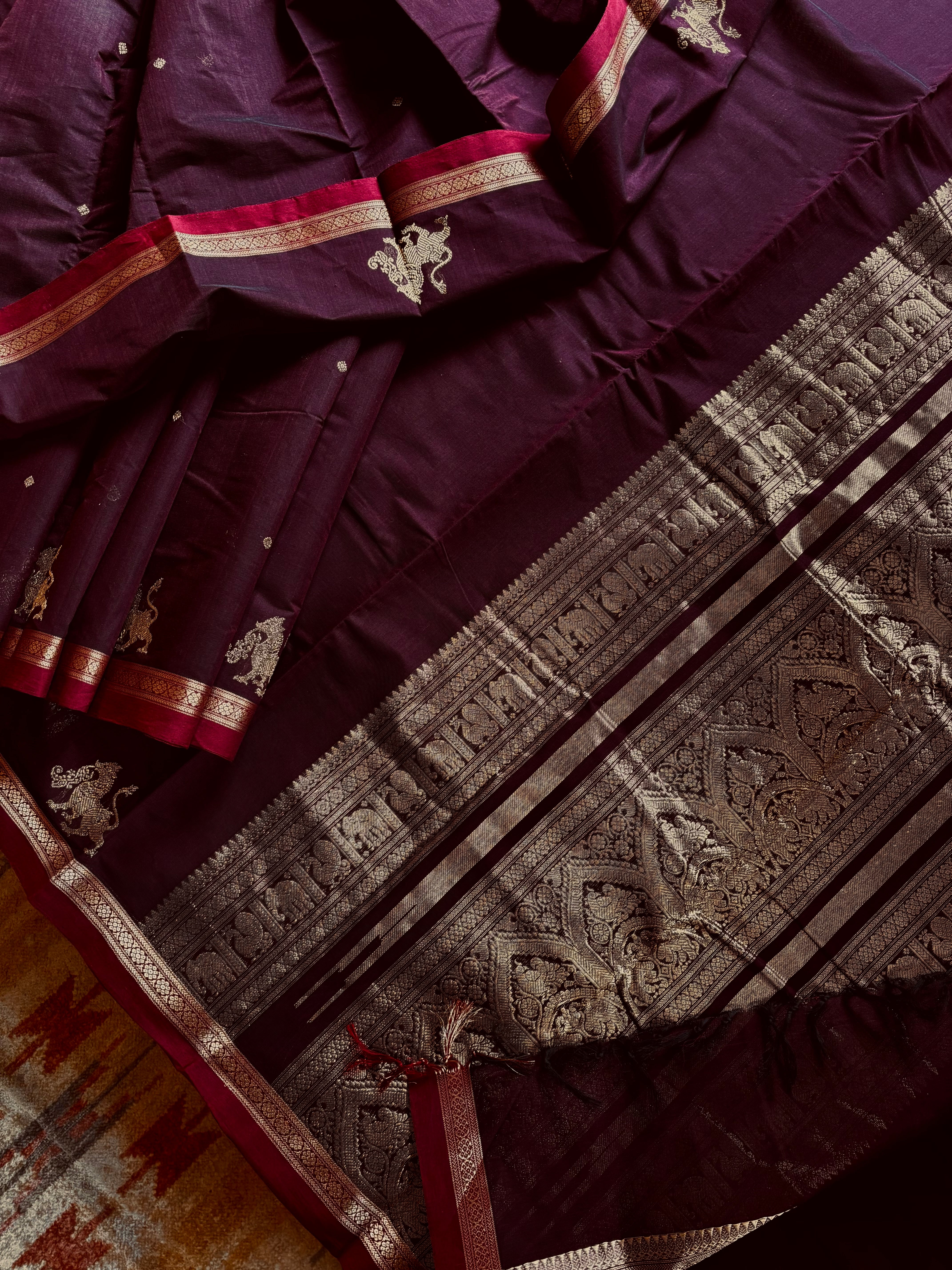 Handwoven Dark Garnet Colour Kanchipuram Cotton Saree