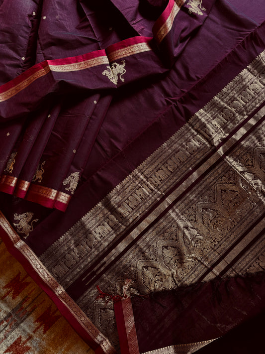 Handwoven Dark Garnet Colour Kanchipuram Cotton Saree