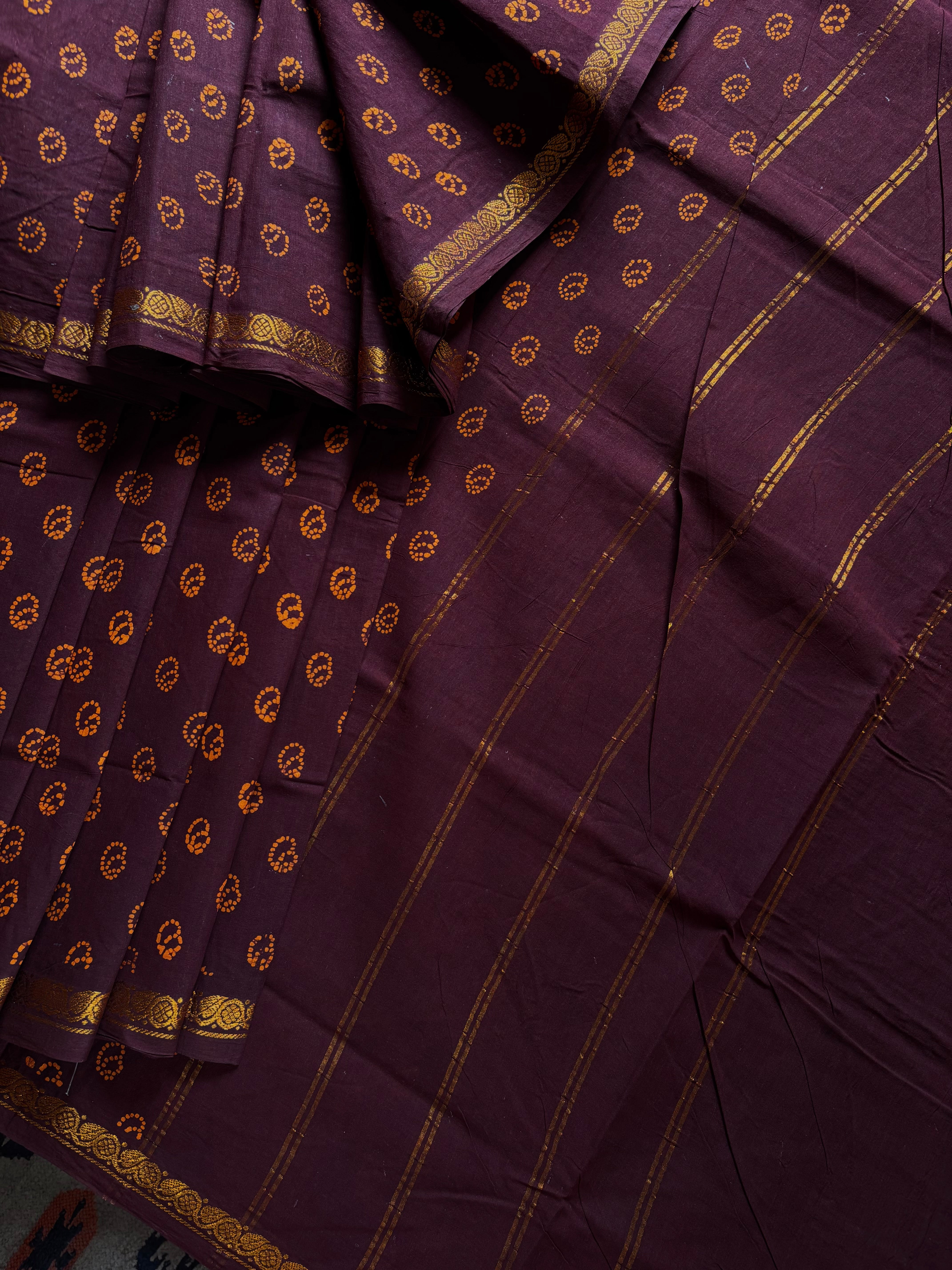Dark Brown Cotton Sungudi Saree