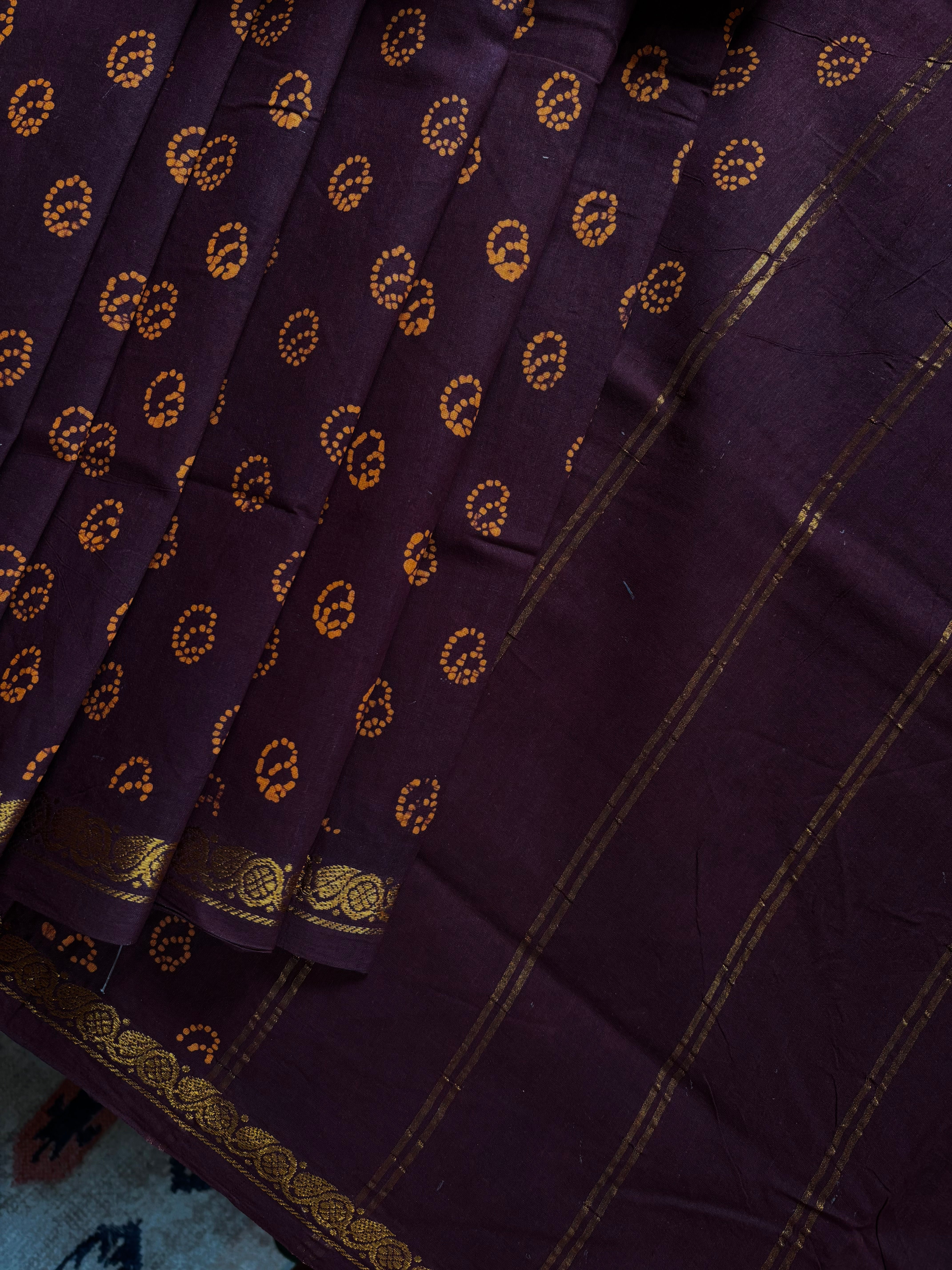 Dark Brown Cotton Sungudi Saree