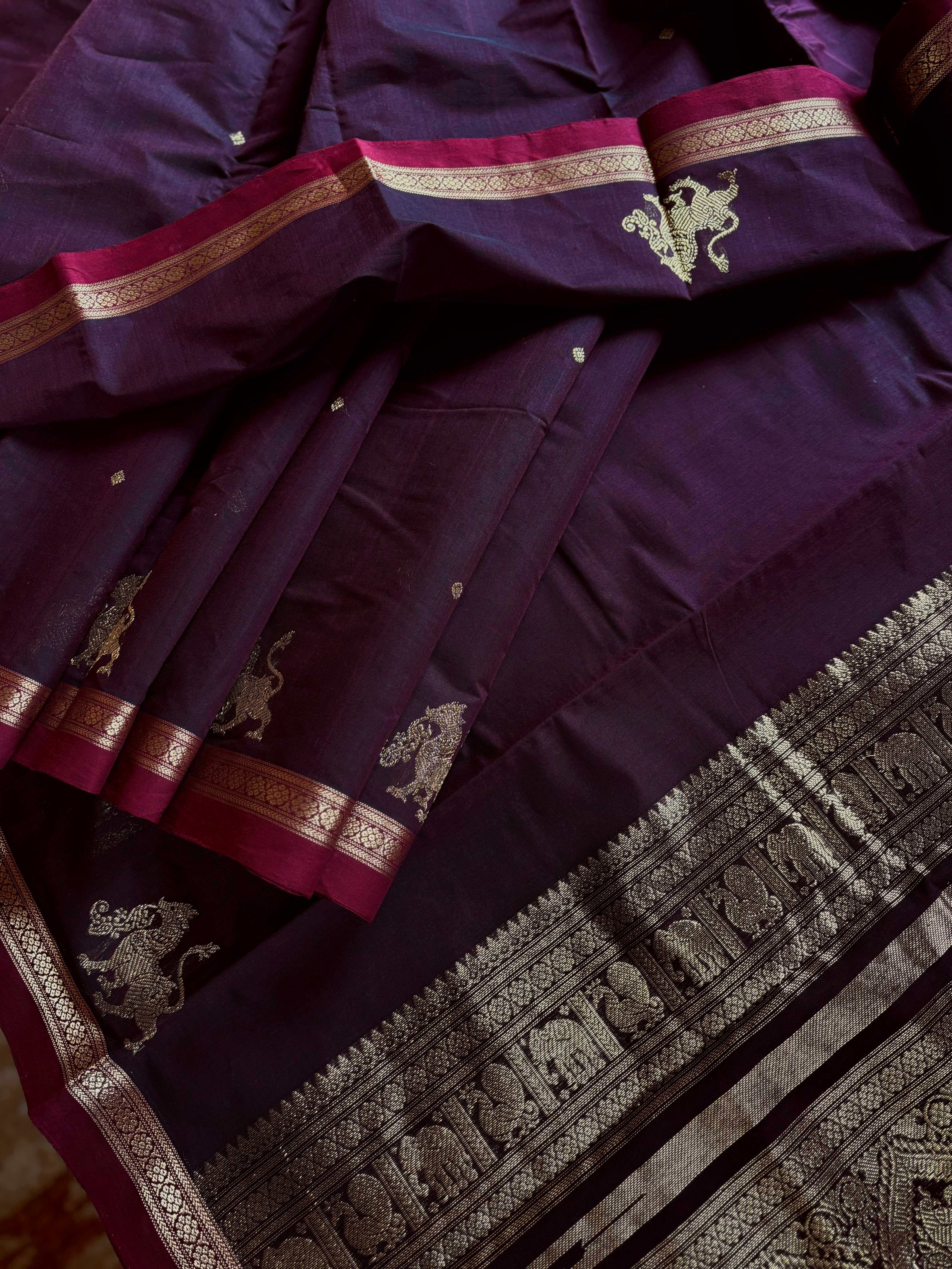 Handwoven Dark Garnet Colour Kanchipuram Cotton Saree