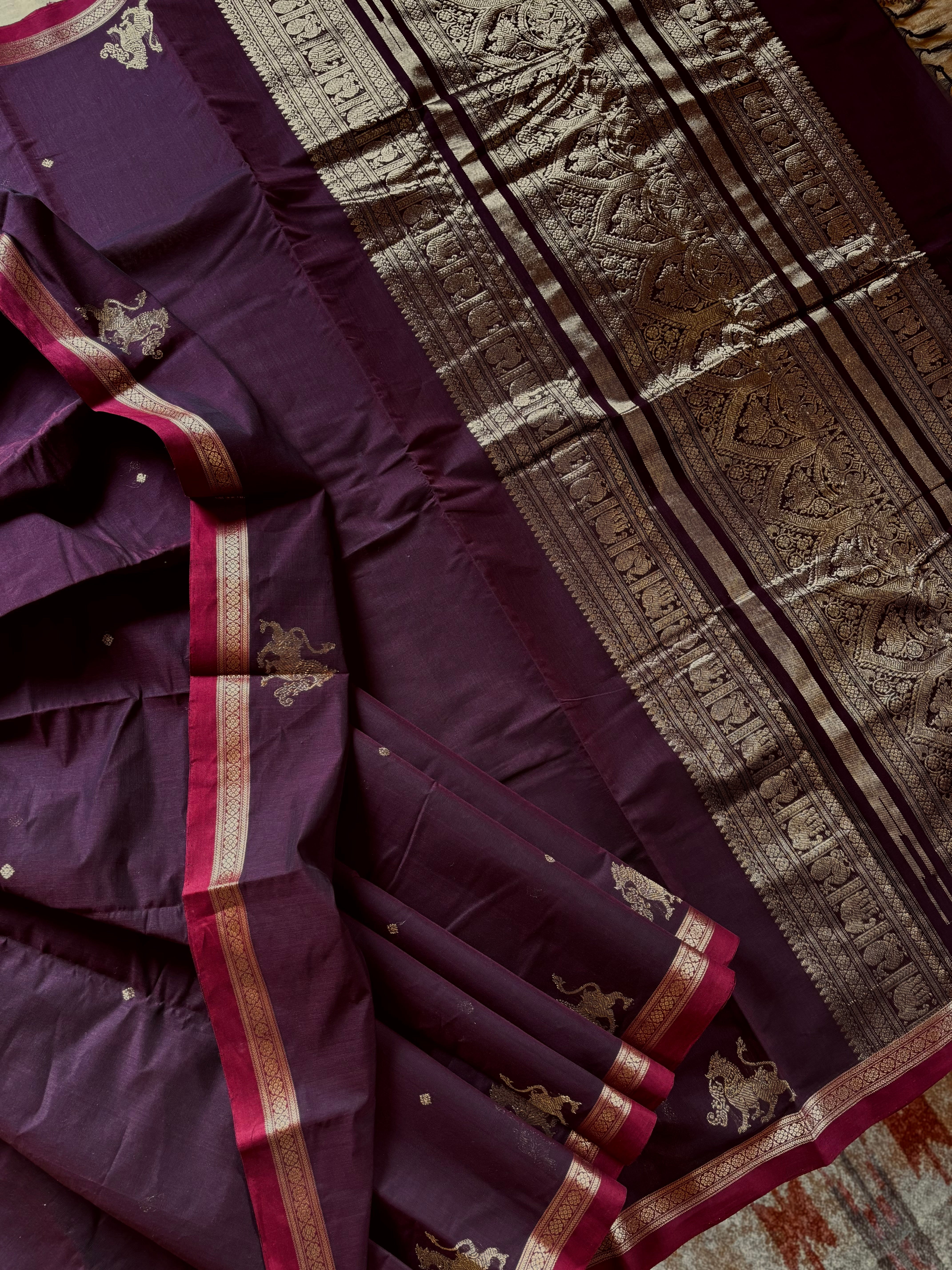 Handwoven Dark Garnet Colour Kanchipuram Cotton Saree