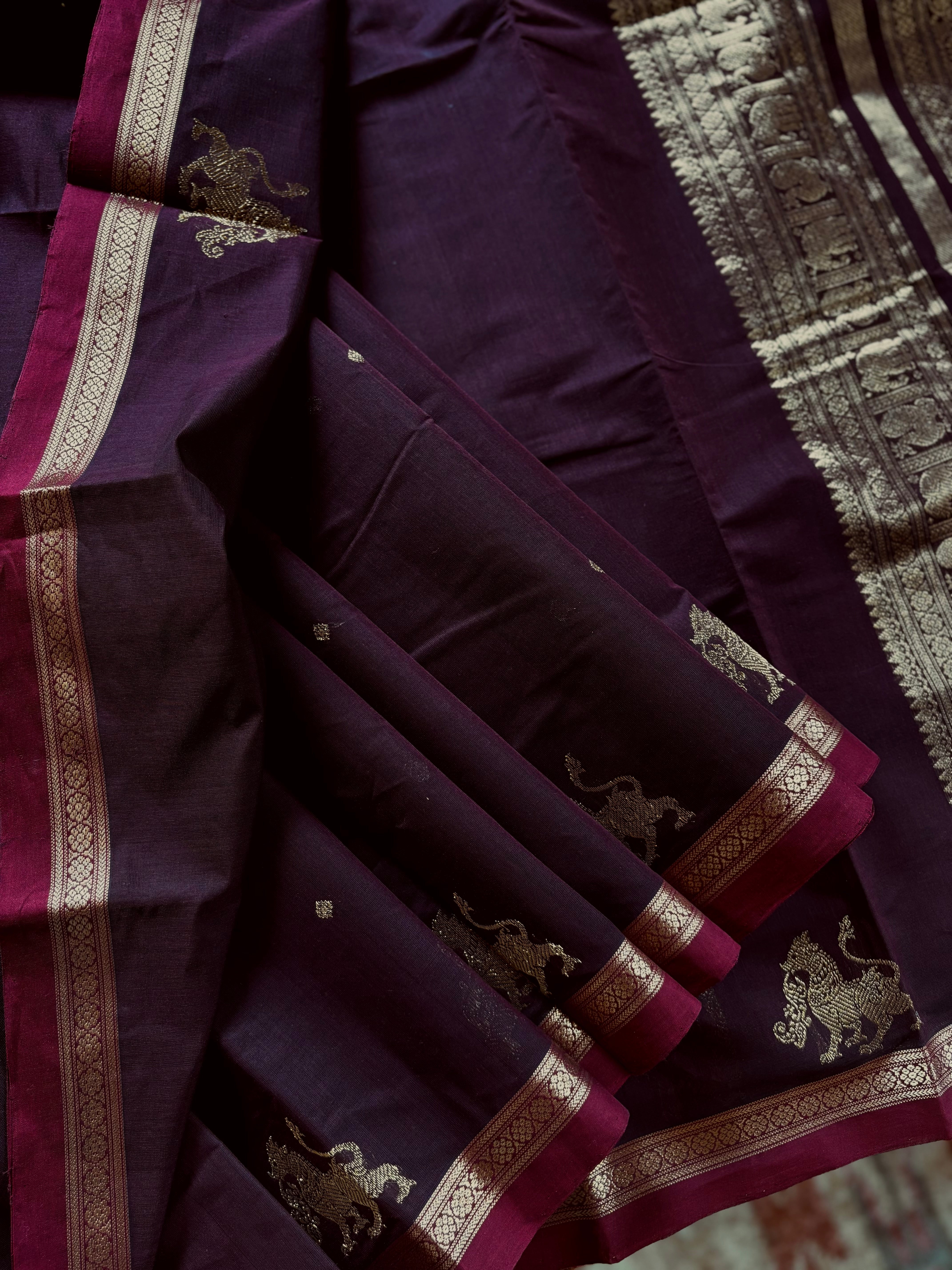 Handwoven Dark Garnet Colour Kanchipuram Cotton Saree