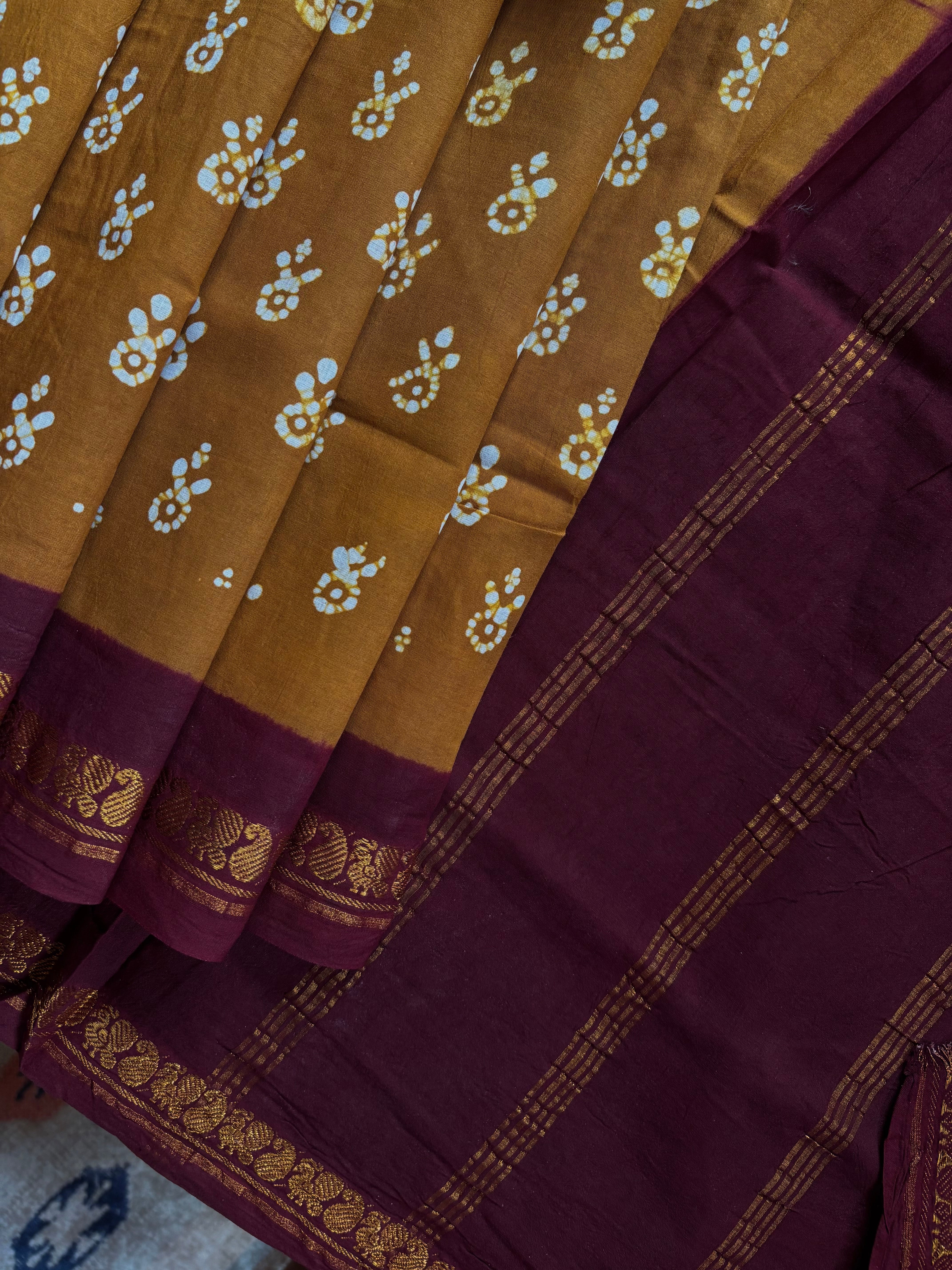 Mustard Colour Cotton Sungudi Saree