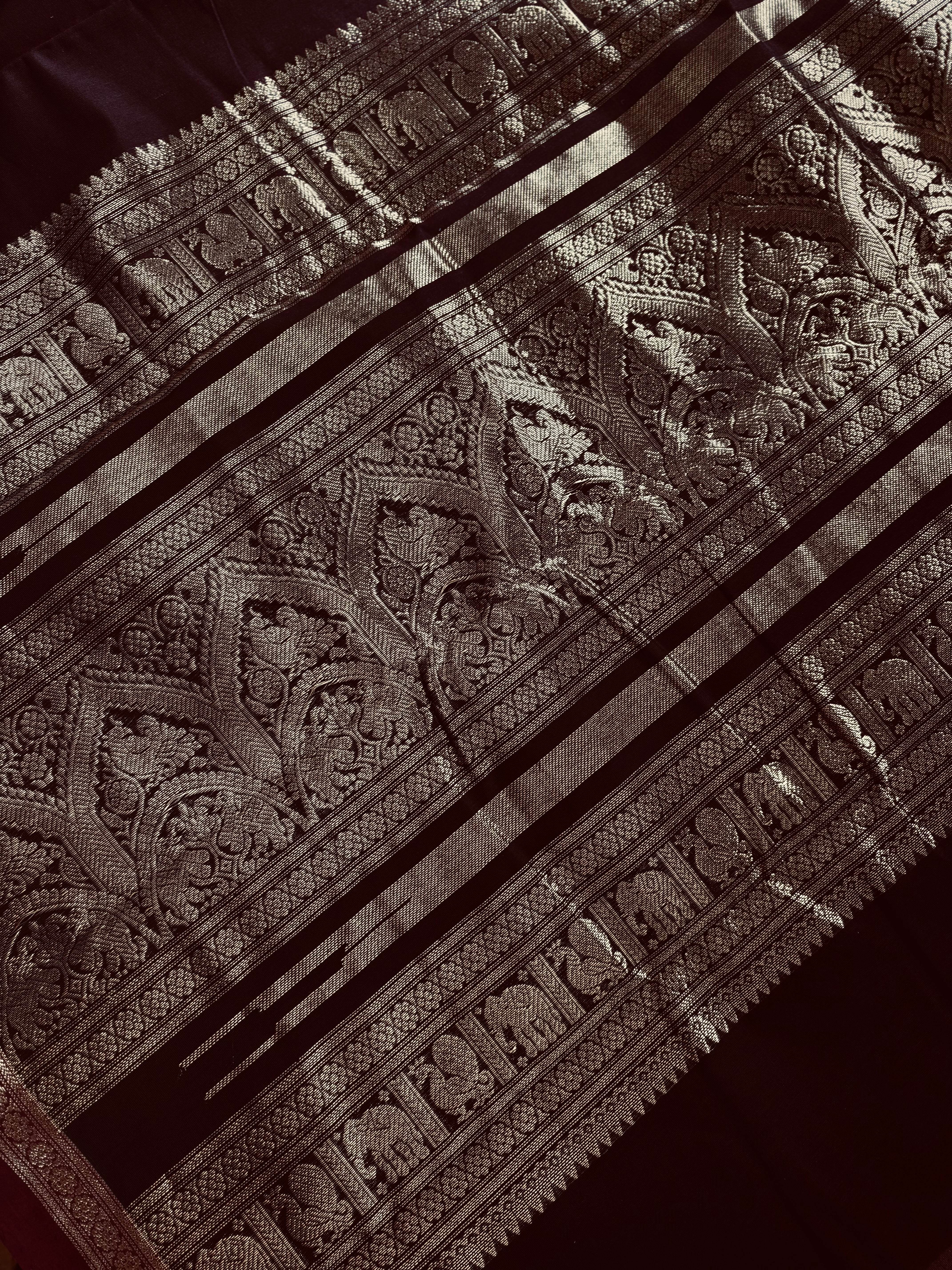 Handwoven Dark Garnet Colour Kanchipuram Cotton Saree