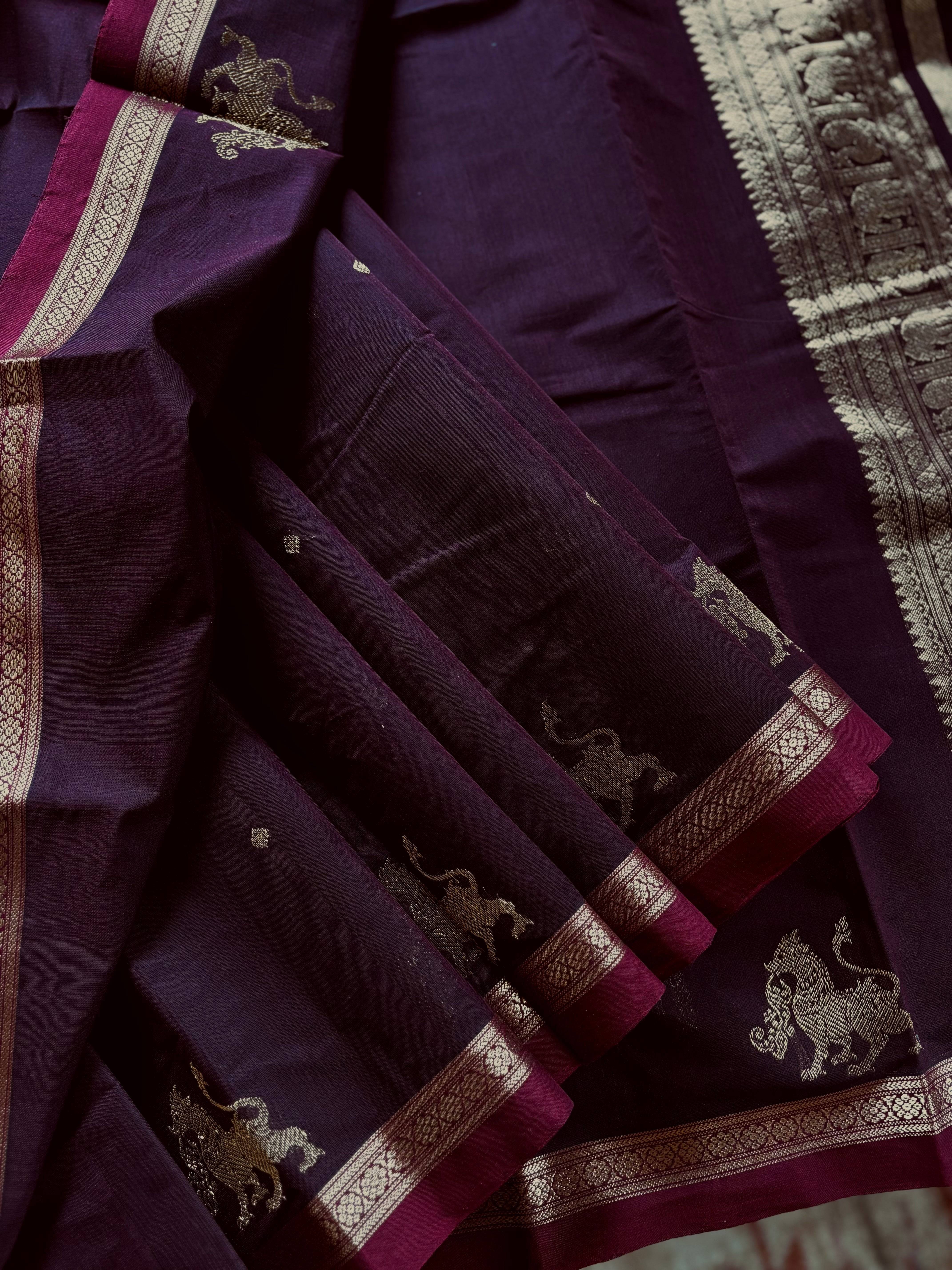 Handwoven Dark Garnet Colour Kanchipuram Cotton Saree