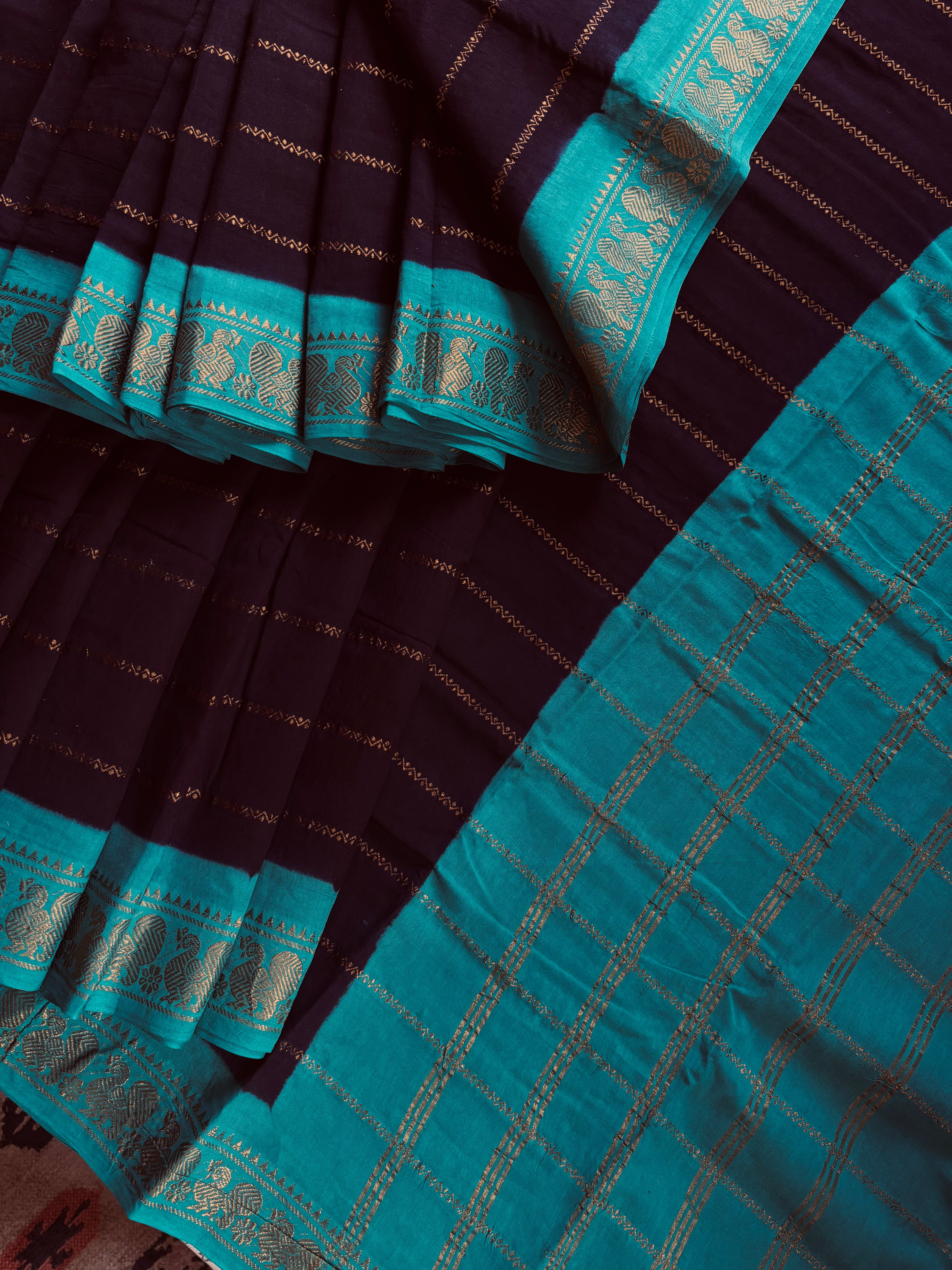 Black Firozi Cotton Sungudi Saree