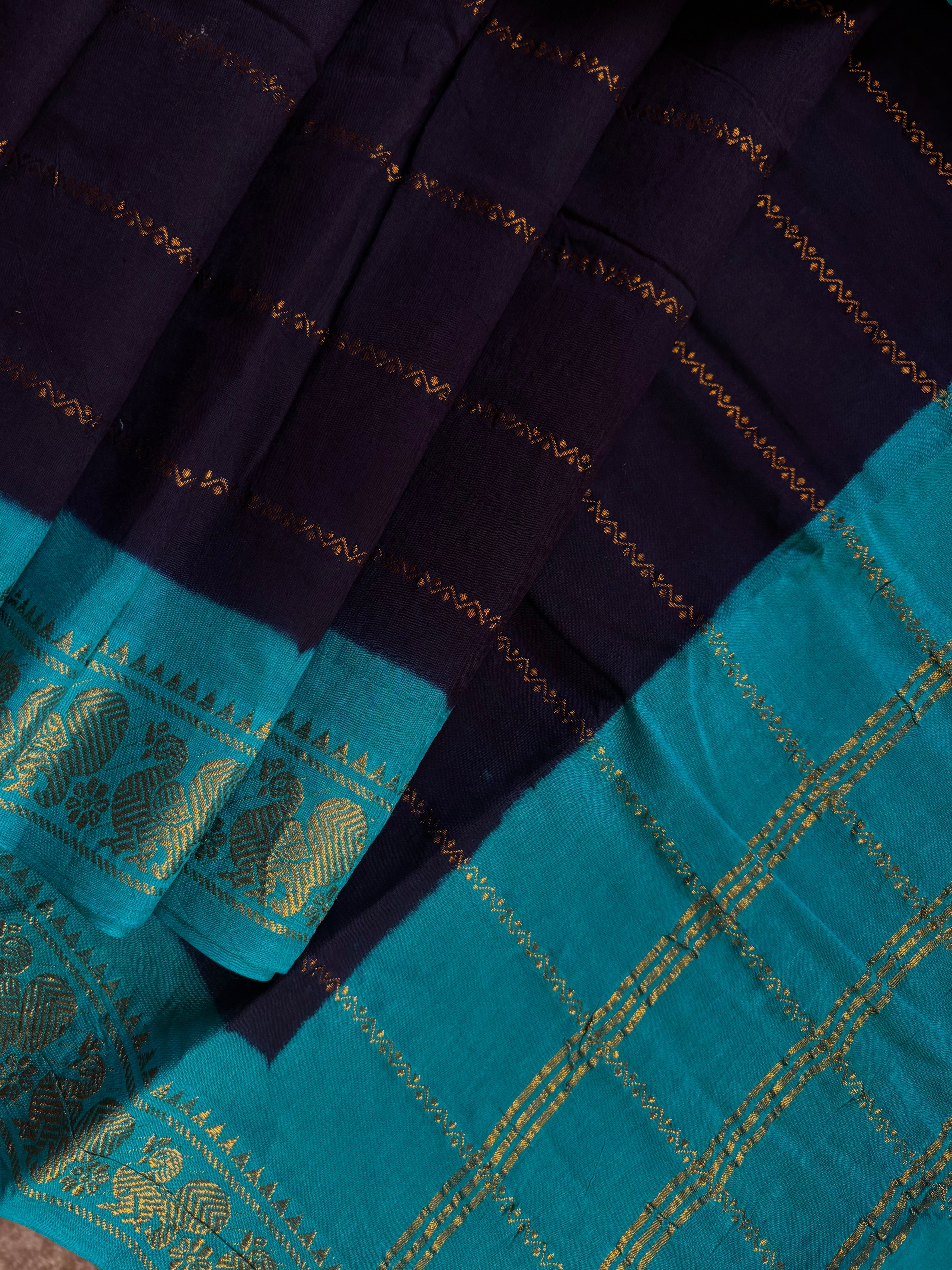 Black Firozi Cotton Sungudi Saree