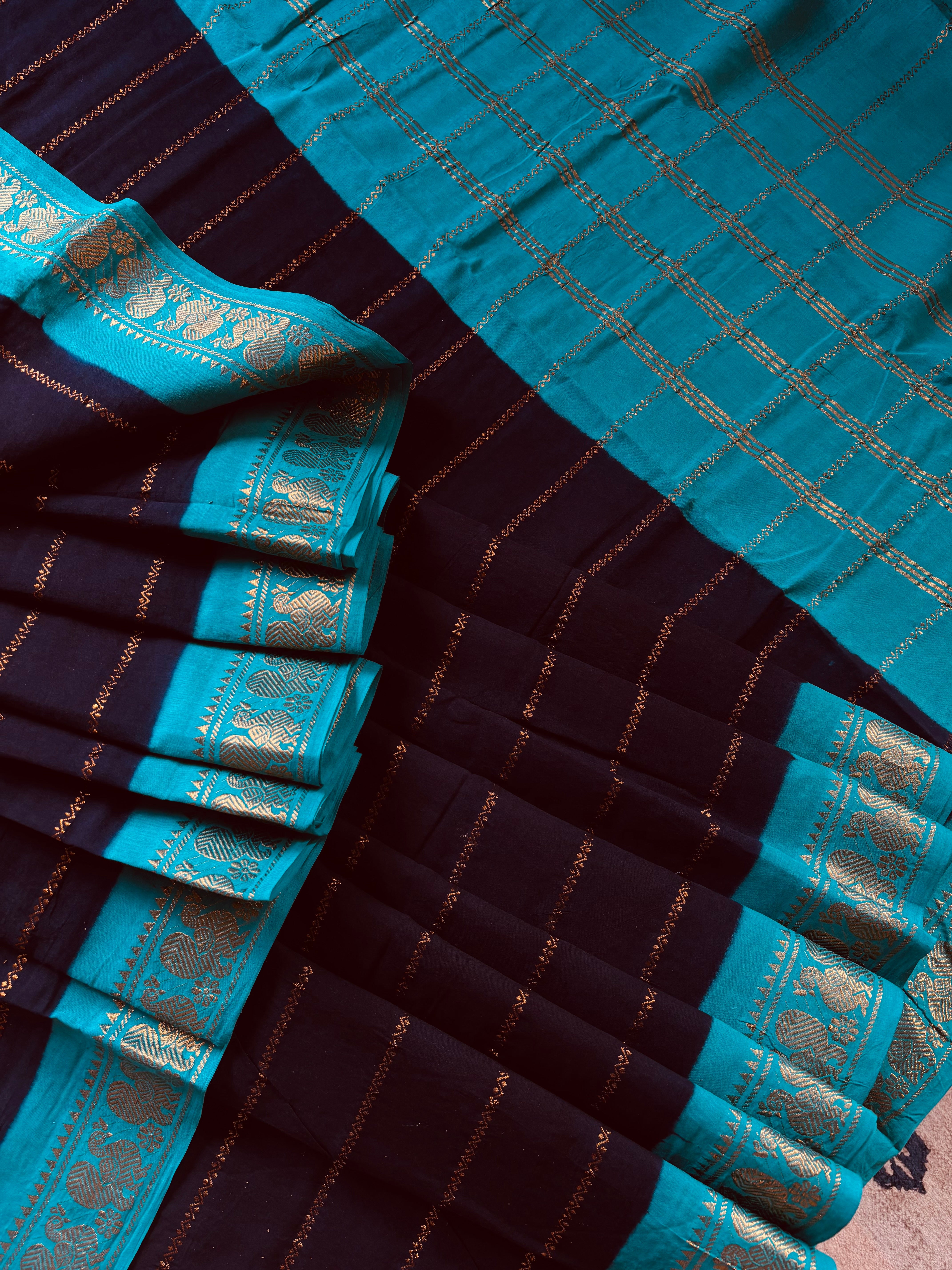 Black Firozi Cotton Sungudi Saree