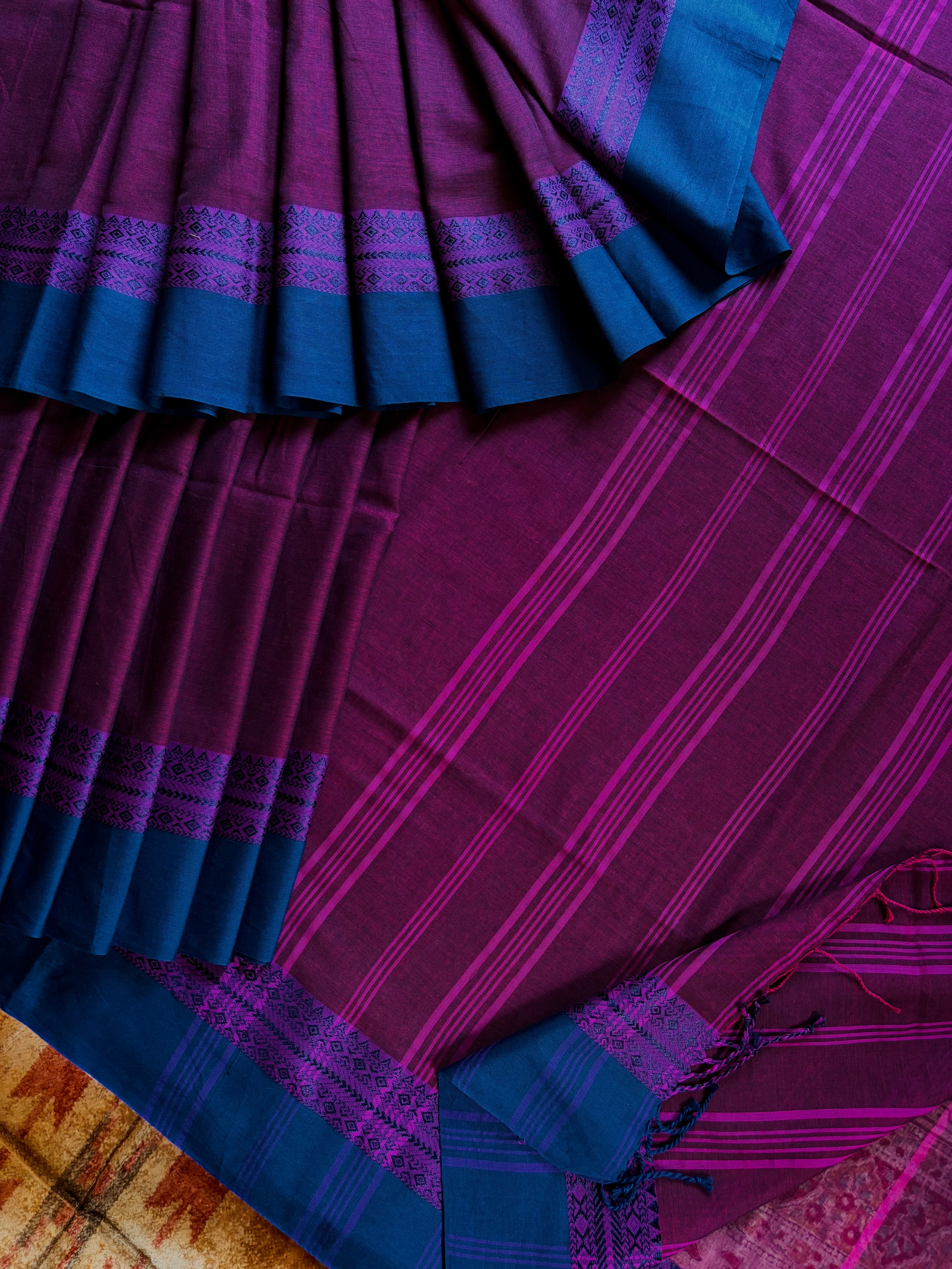 Handwoven Purplish Maroon Colour Phulia Cotton Saree