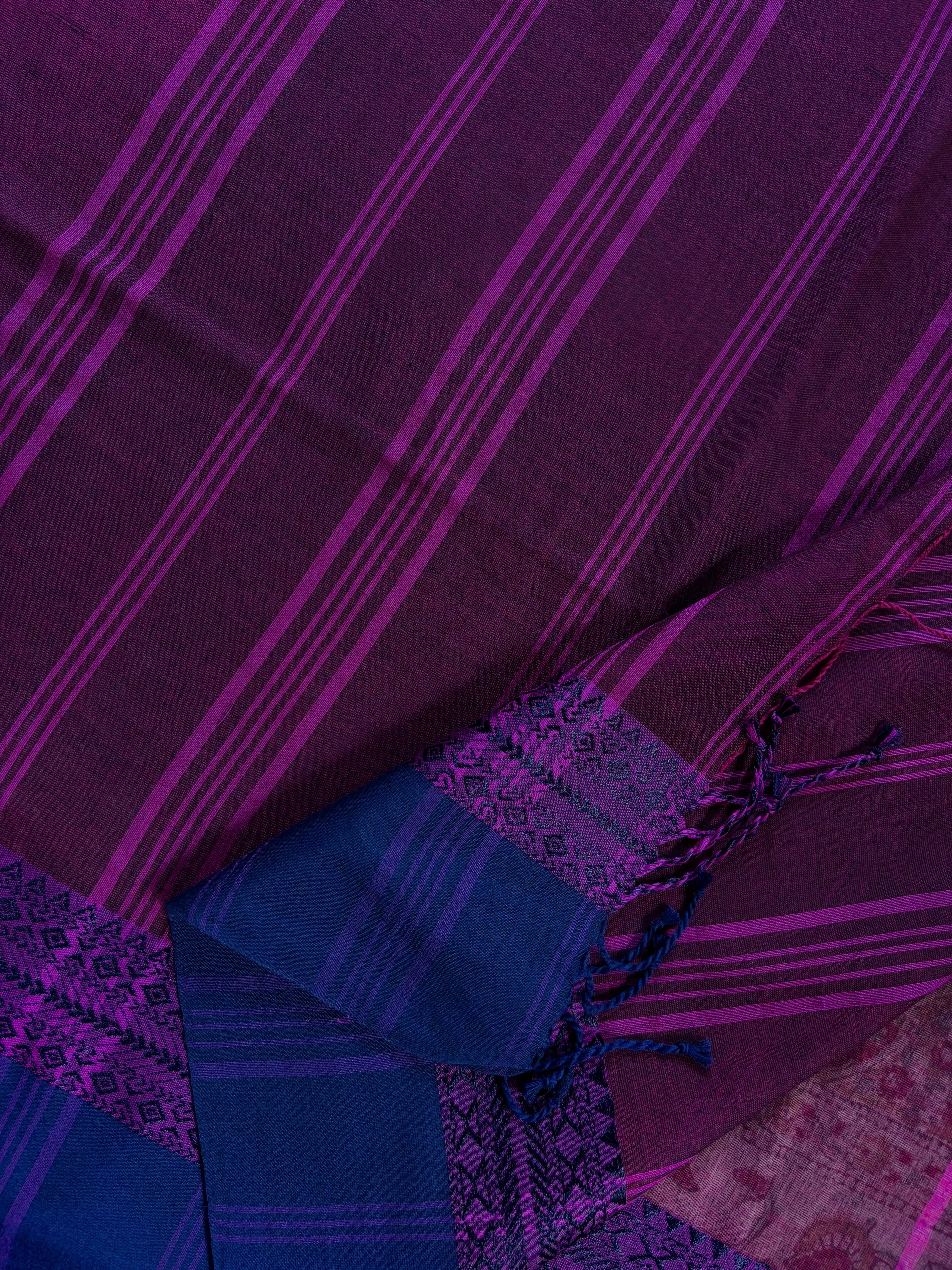 Handwoven Purplish Maroon Colour Phulia Cotton Saree