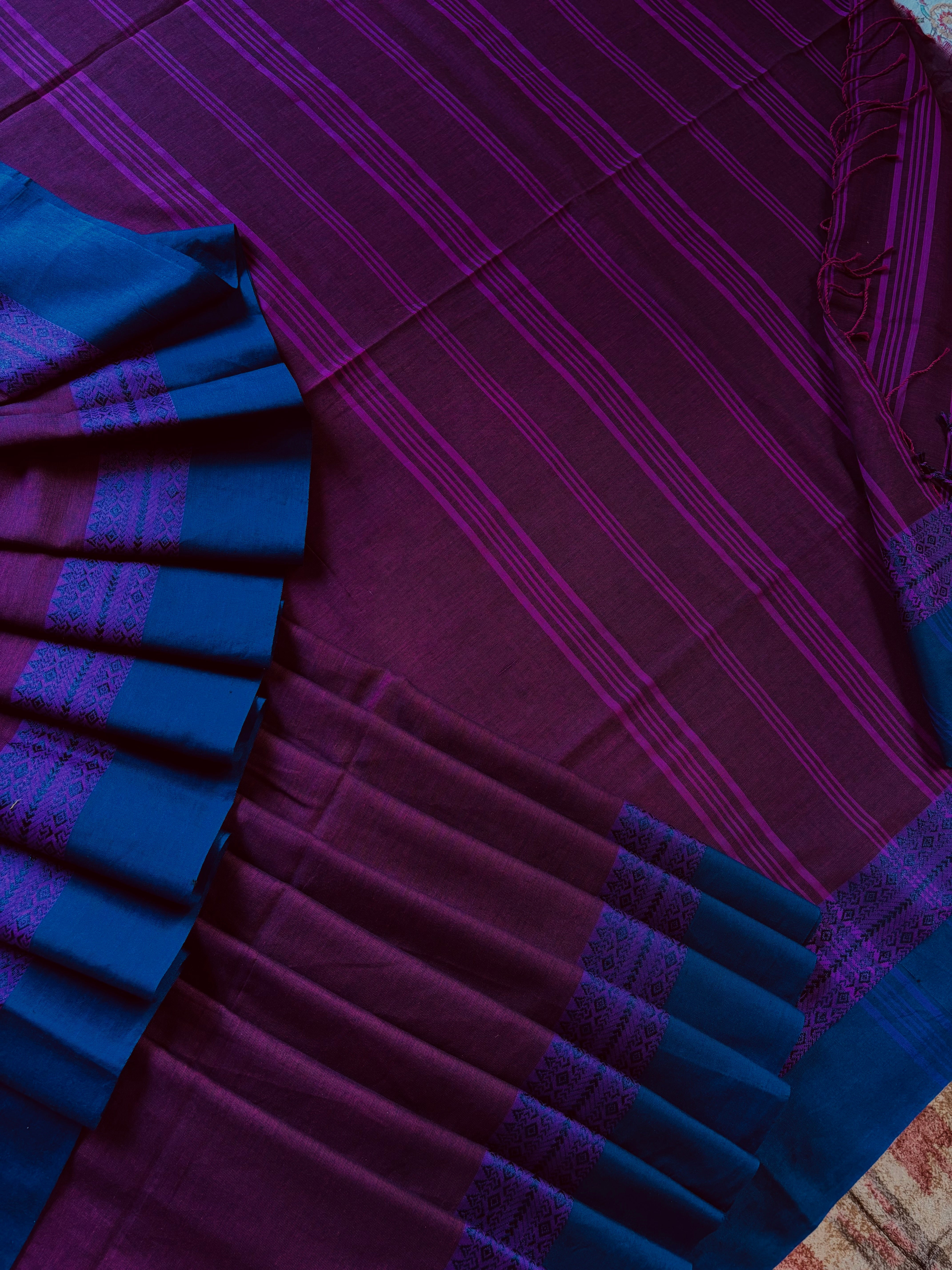 Handwoven Purplish Maroon Colour Phulia Cotton Saree