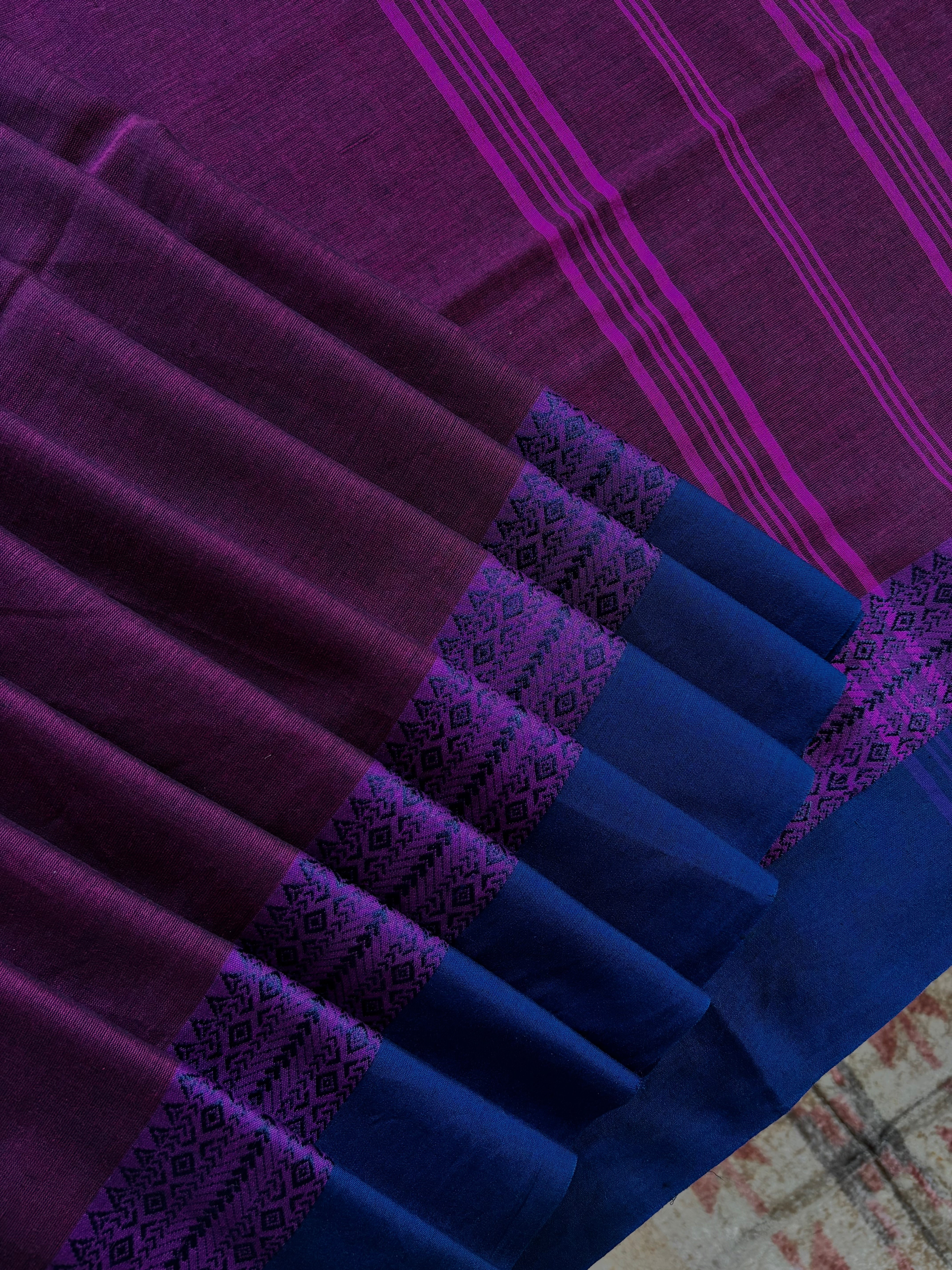 Handwoven Purplish Maroon Colour Phulia Cotton Saree