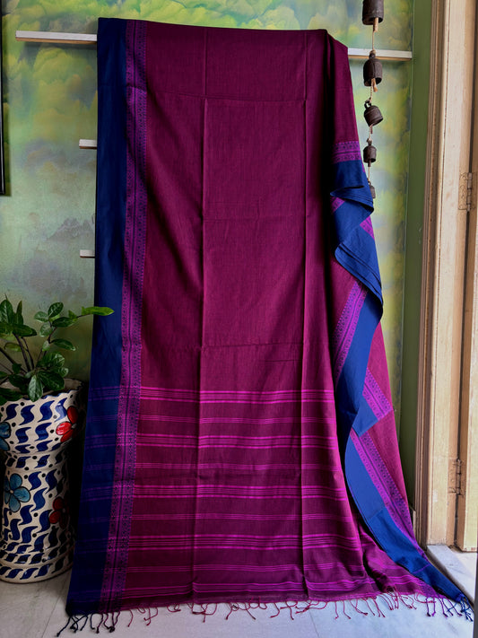 Handwoven Purplish Maroon Colour Phulia Cotton Saree