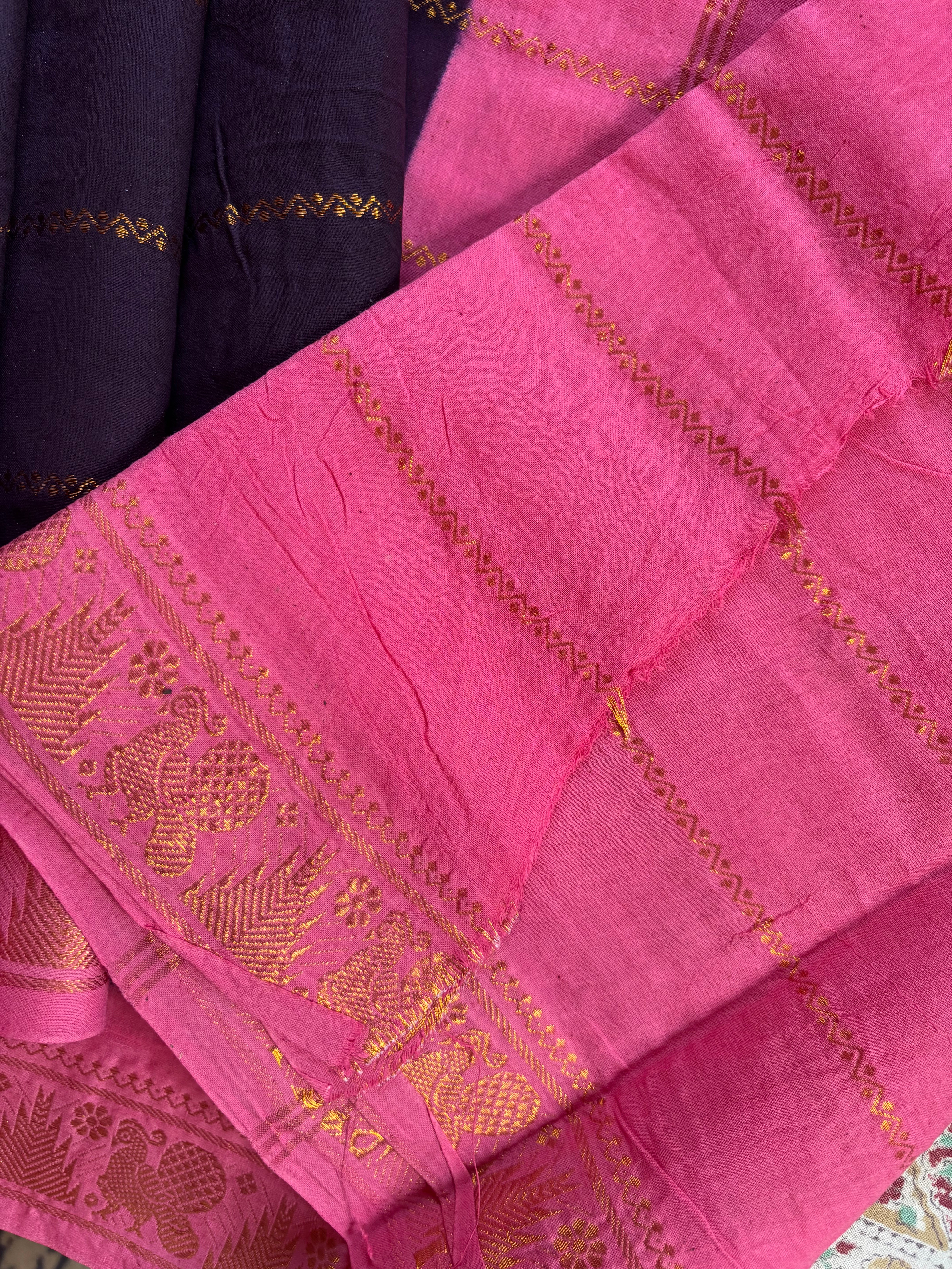 Black Pink Cotton Sungudi Saree