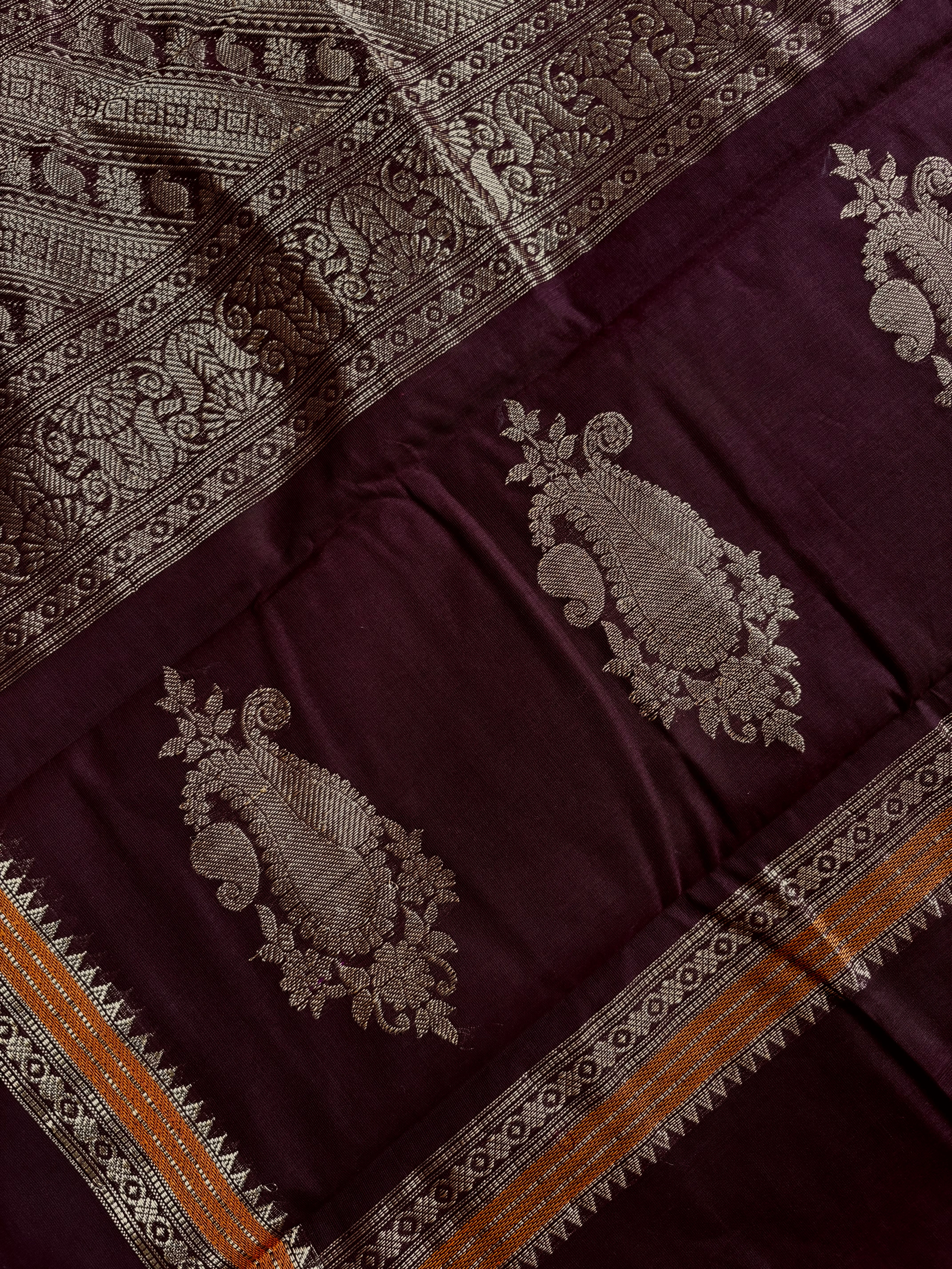 Handwoven Dark Maroonish Brown Kanchipuram Cotton Saree