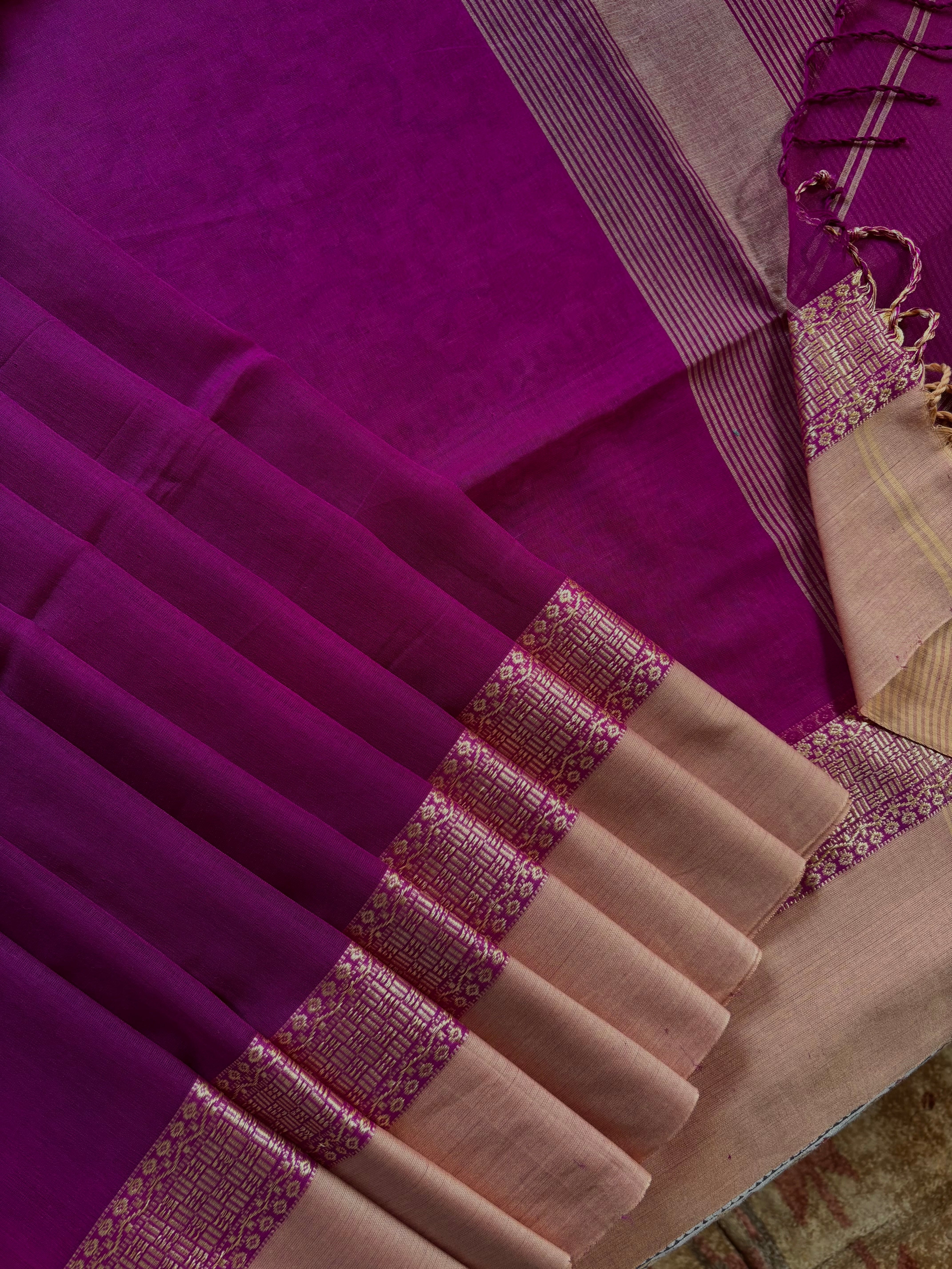 Handwoven Magenta Colour Phulia Cotton Saree