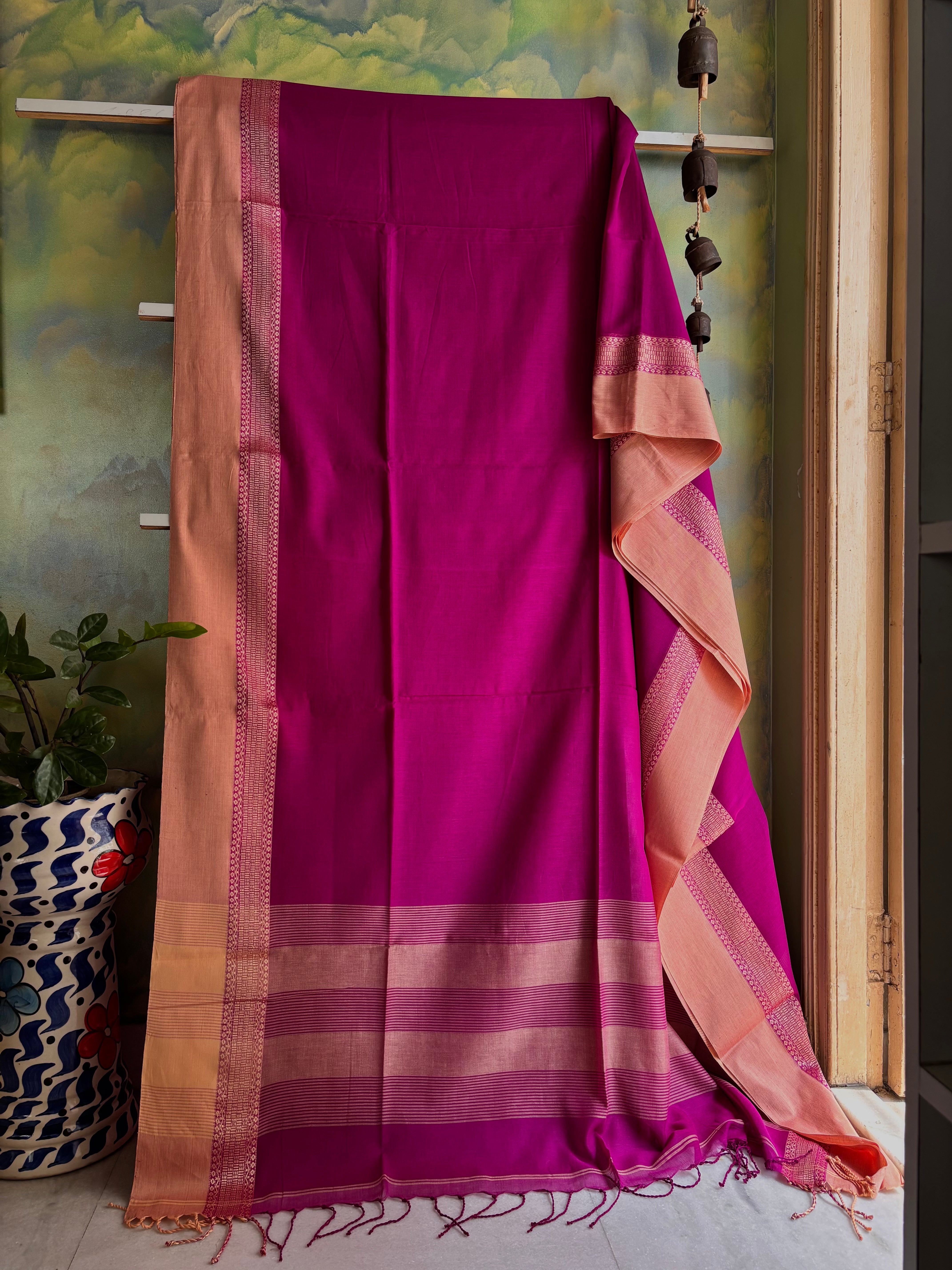 Handwoven Magenta Colour Phulia Cotton Saree
