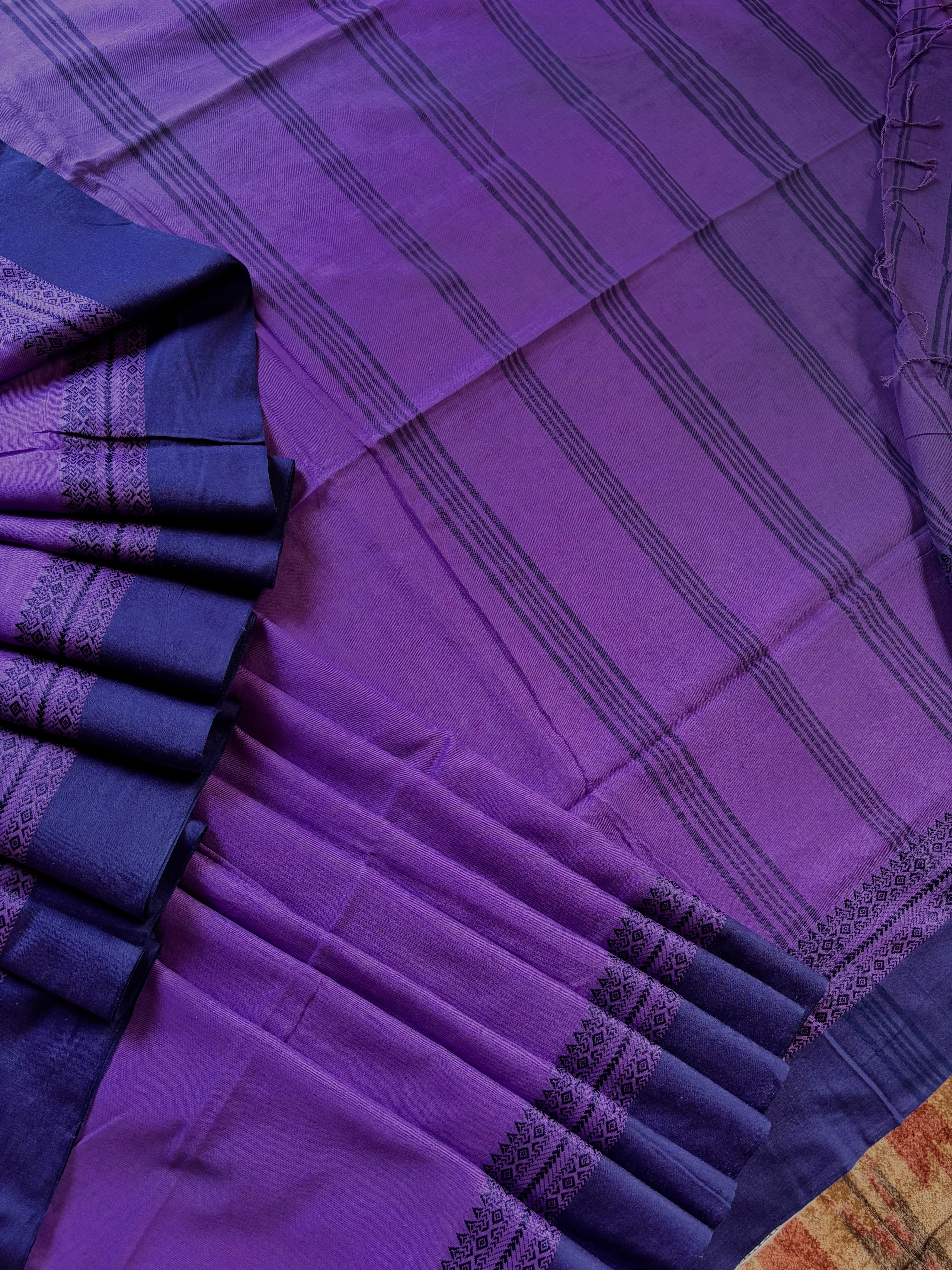 Handwoven Dusty Lavender Colour Phulia Cotton Saree