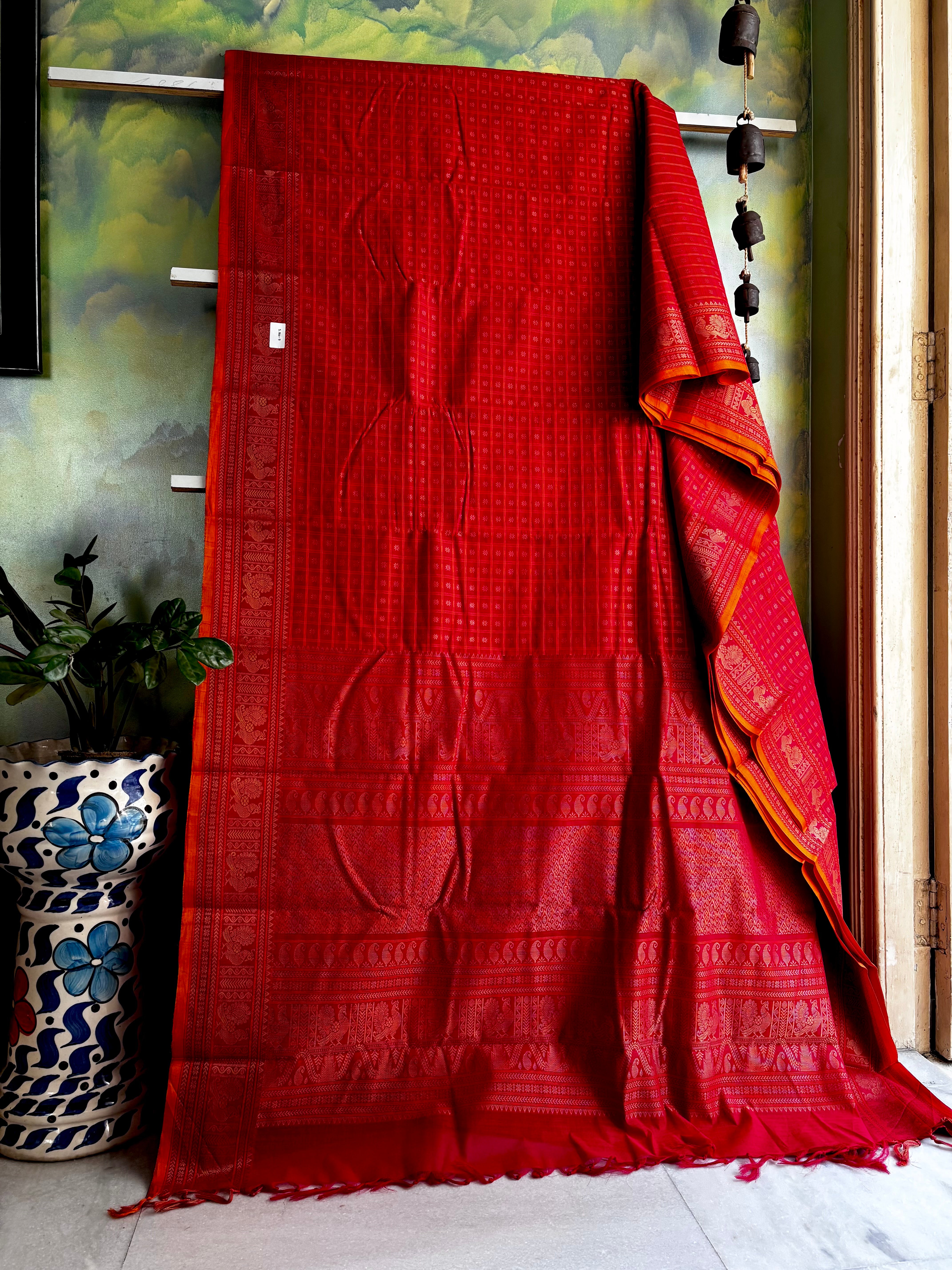 Handwoven Red Aayirum Butta Kanchipuram Saree
