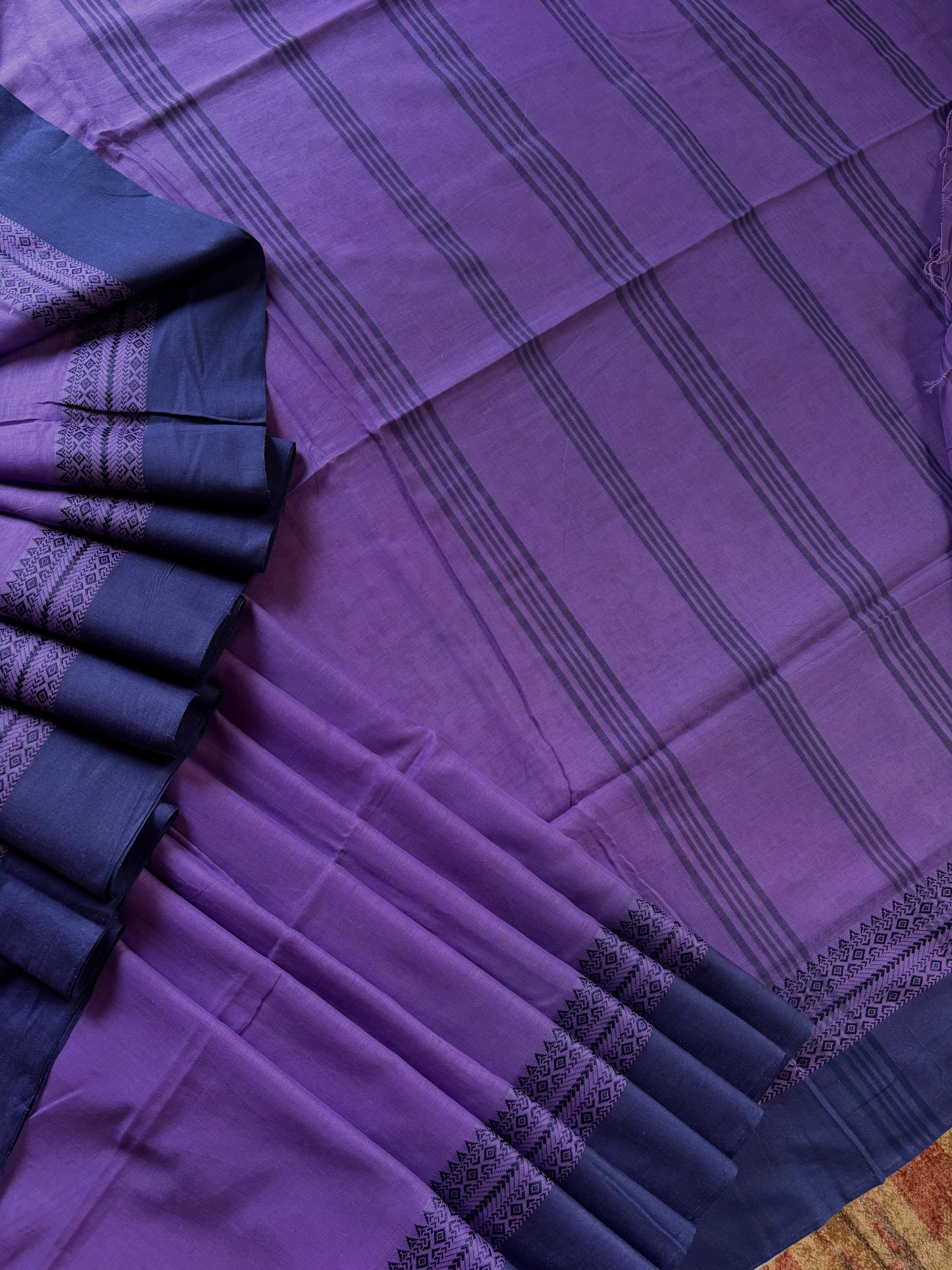 Handwoven Dusty Lavender Colour Phulia Cotton Saree