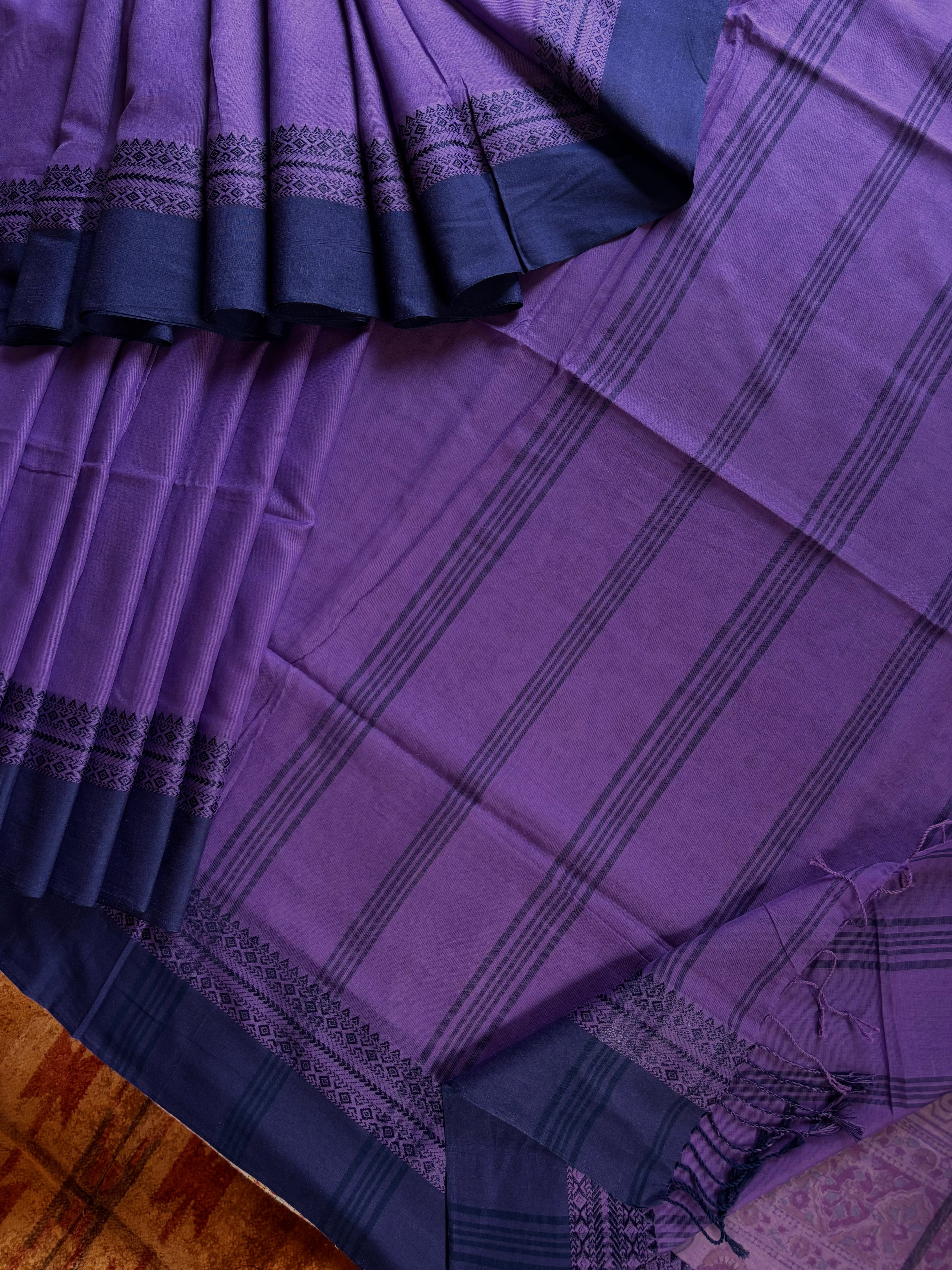 Handwoven Dusty Lavender Colour Phulia Cotton Saree