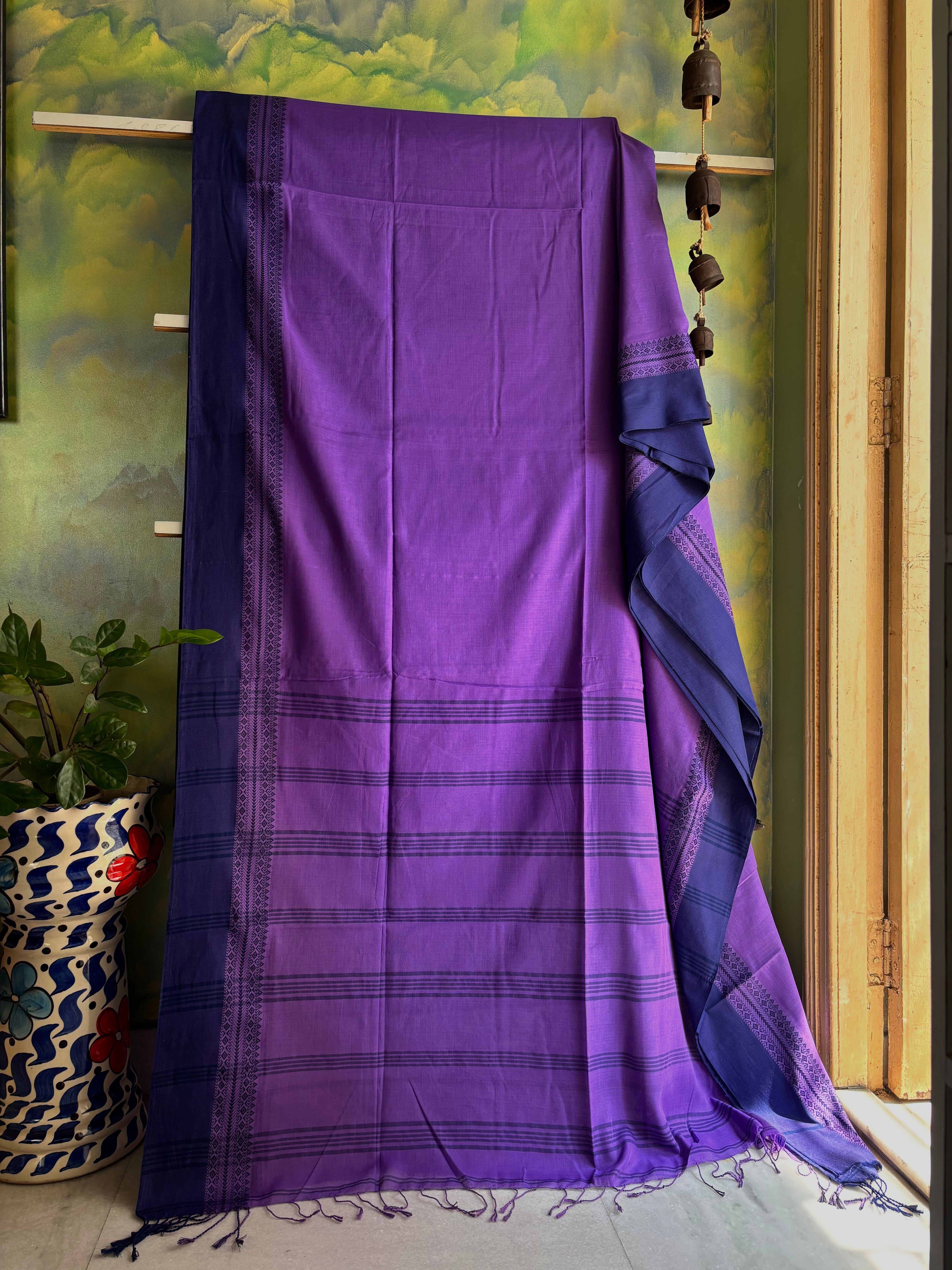 Handwoven Dusty Lavender Colour Phulia Cotton Saree