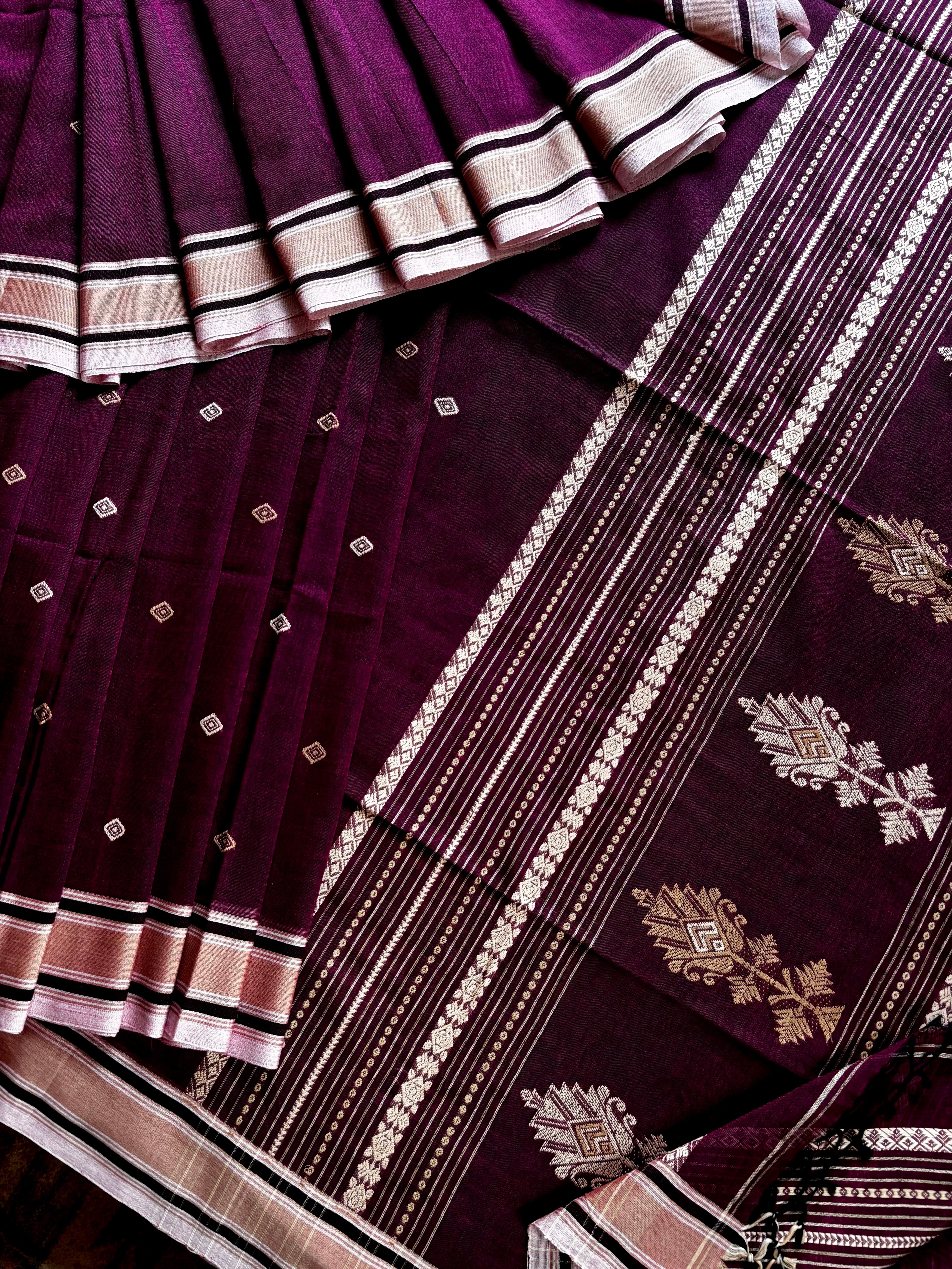 Handwoven Purple Colour Phulia Cotton Saree