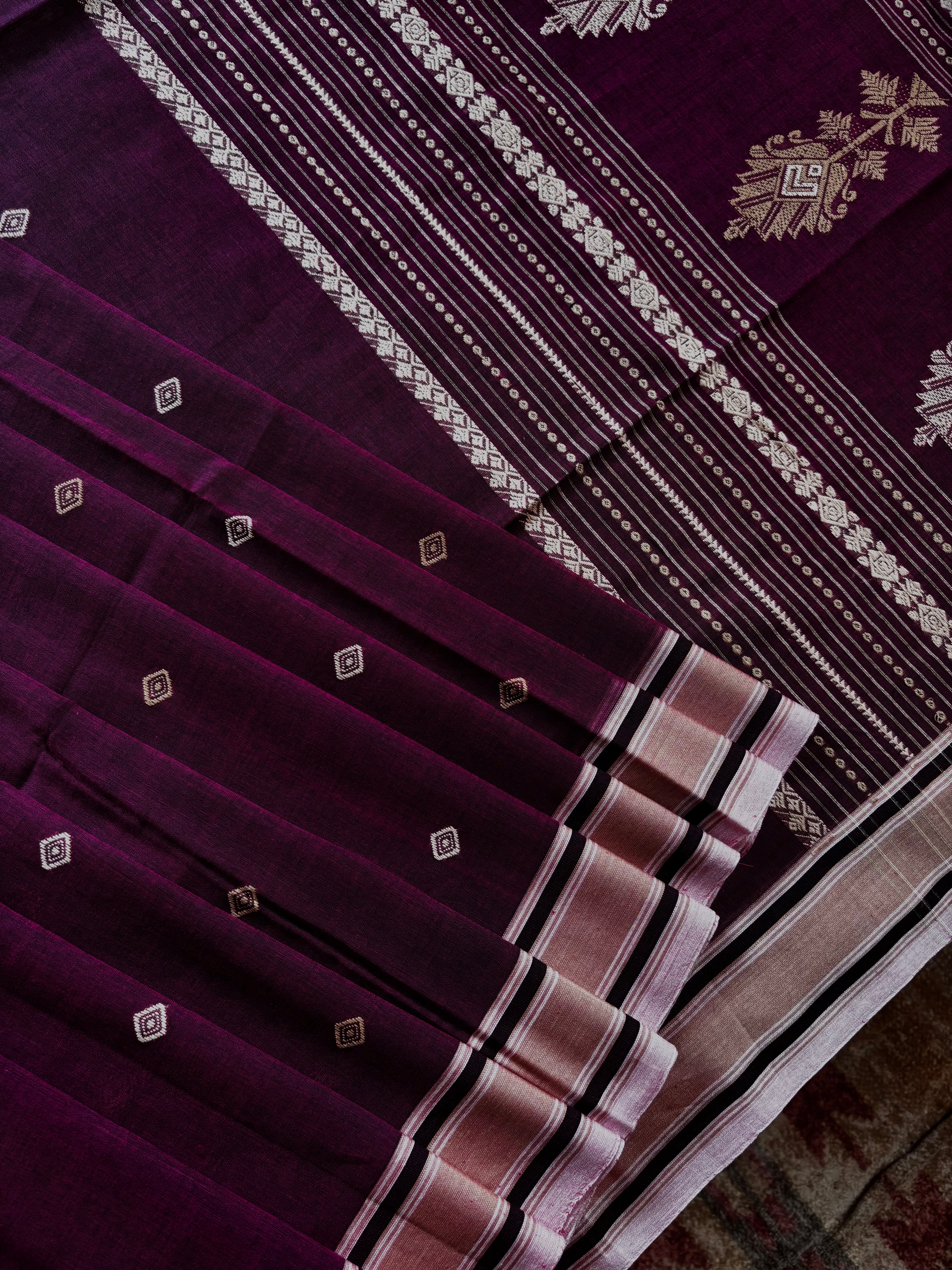 Handwoven Purple Colour Phulia Cotton Saree