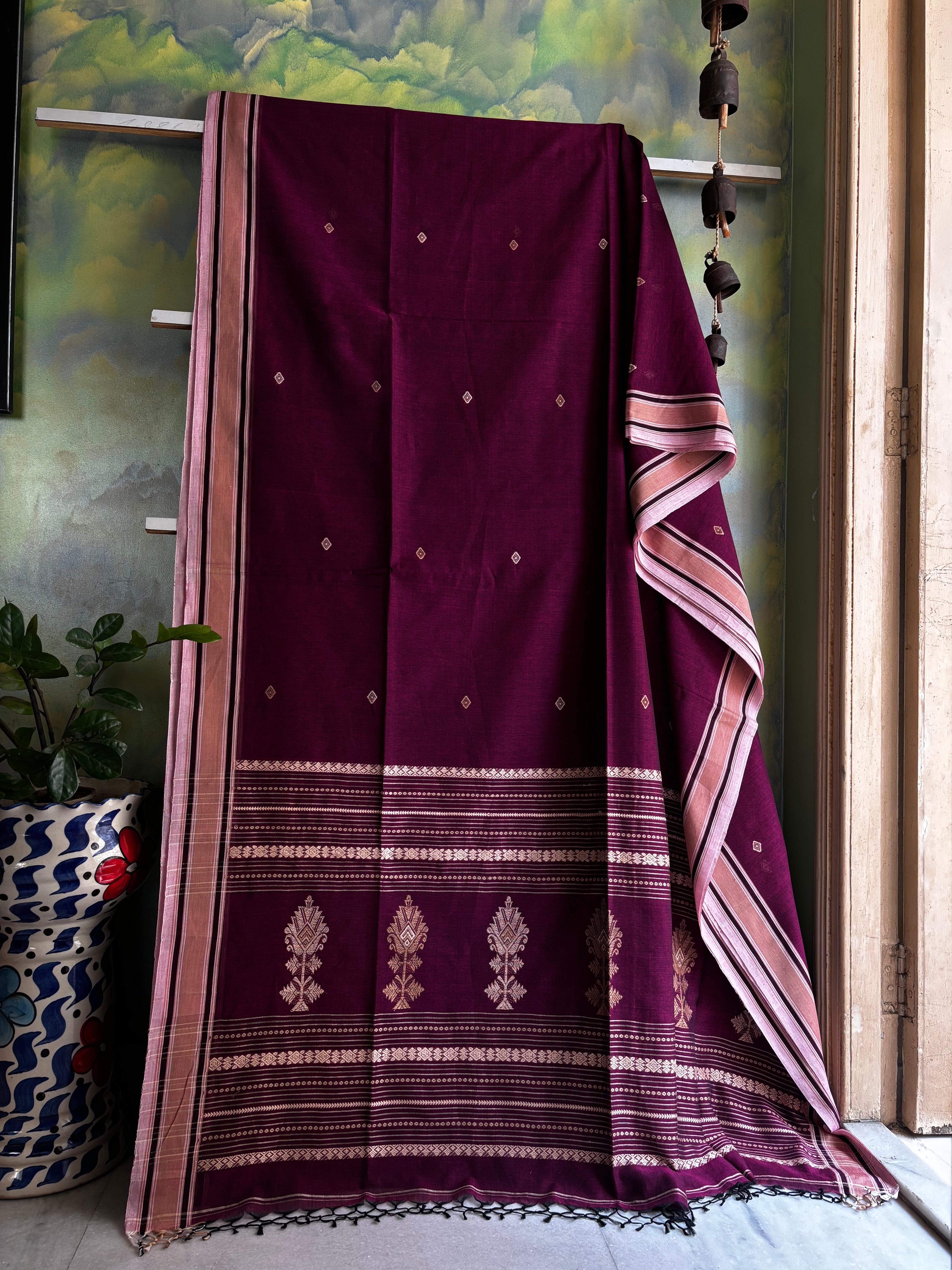 Handwoven Purple Colour Phulia Cotton Saree