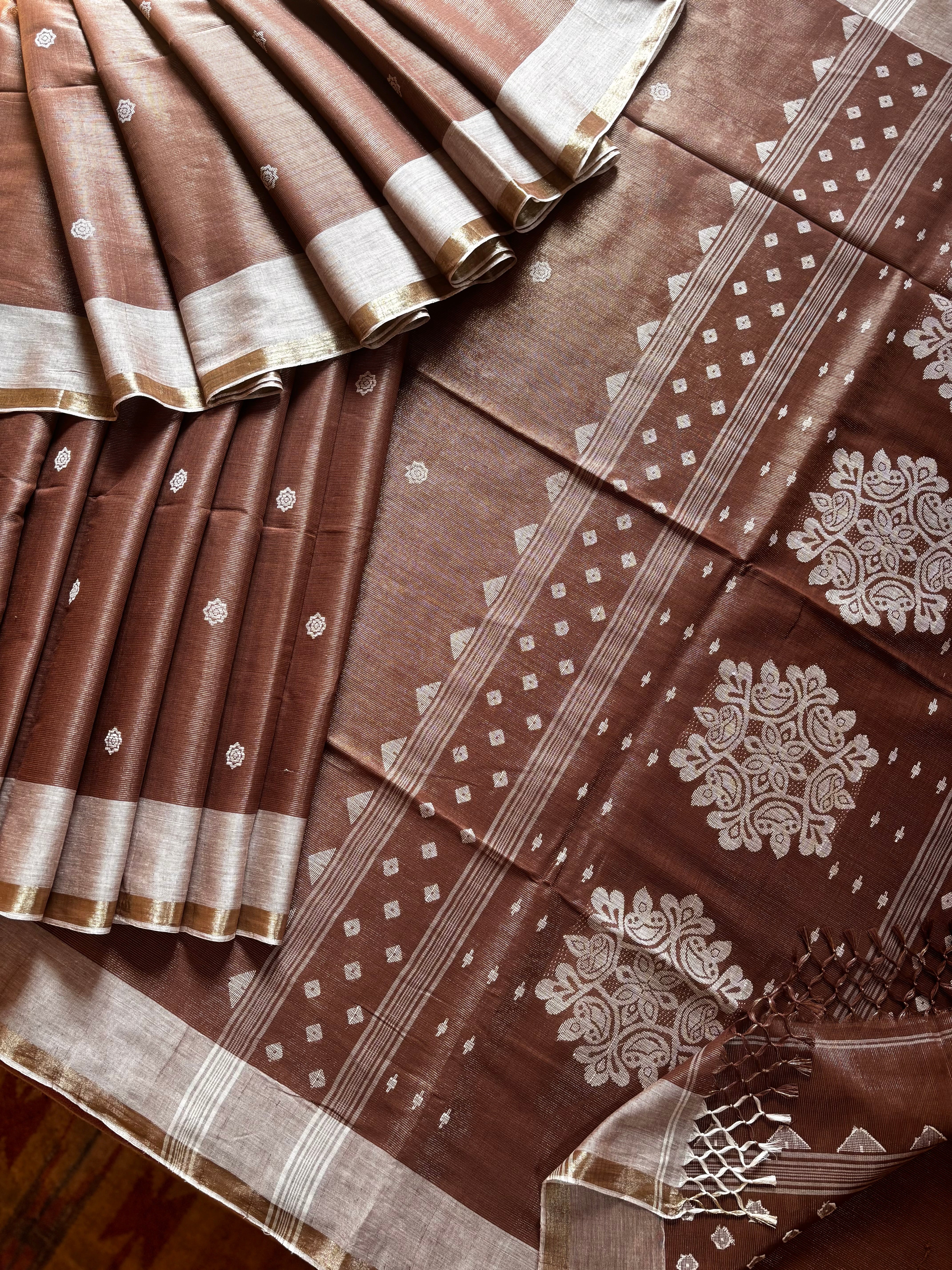 Handwoven Light Brown Colour Tissue Jamdani Saree