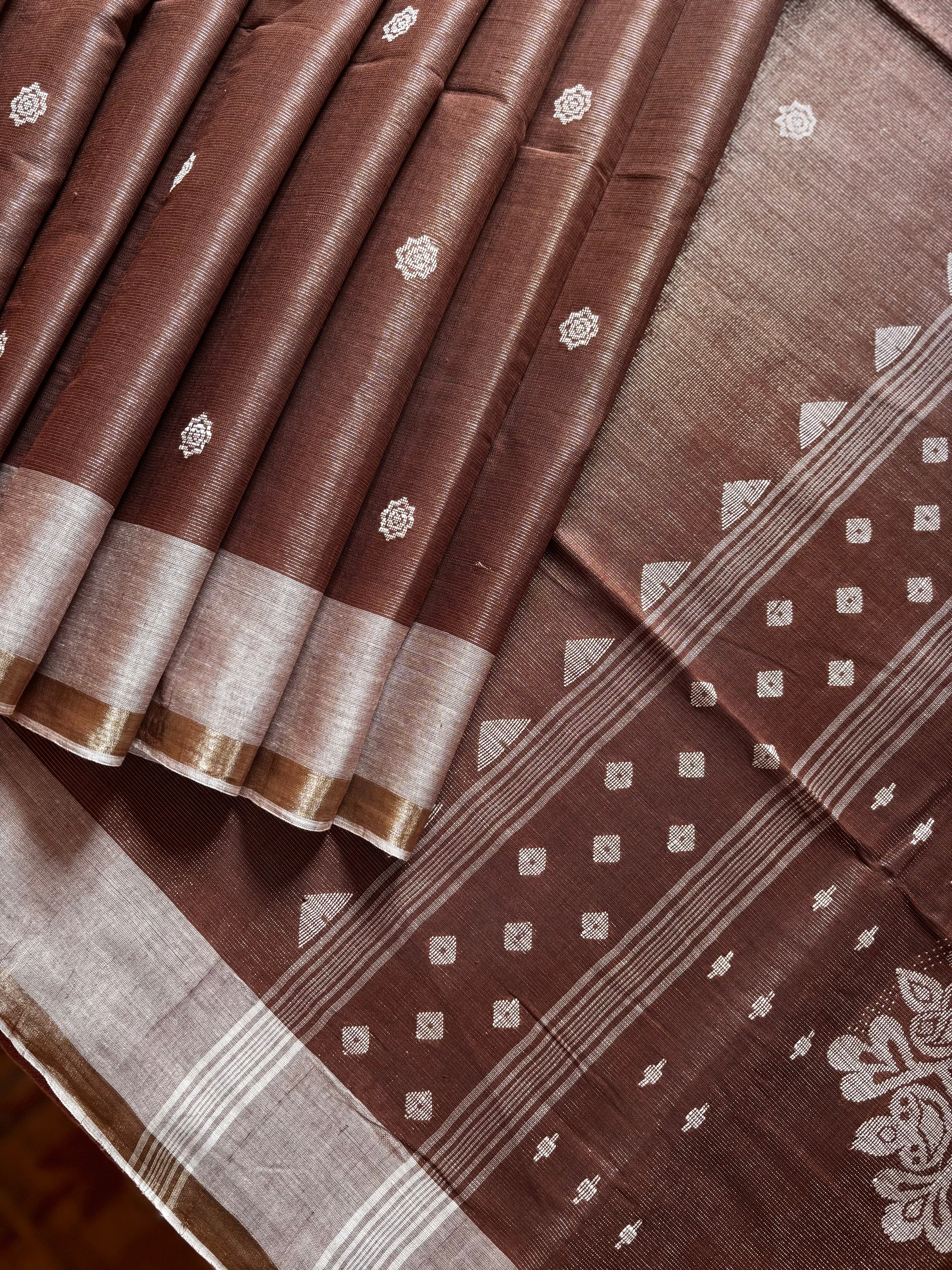 Handwoven Light Brown Colour Tissue Jamdani Saree