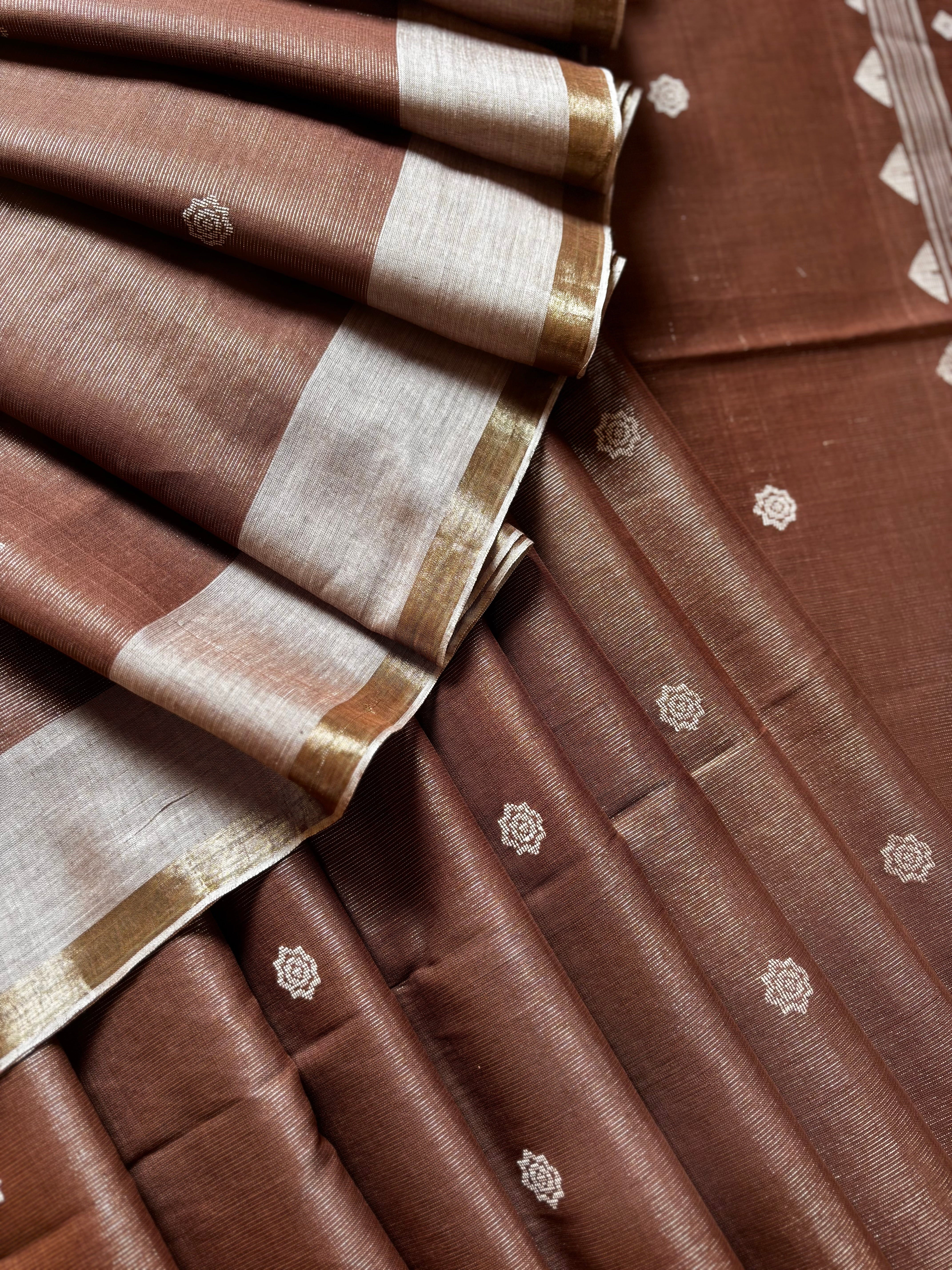 Handwoven Light Brown Colour Tissue Jamdani Saree