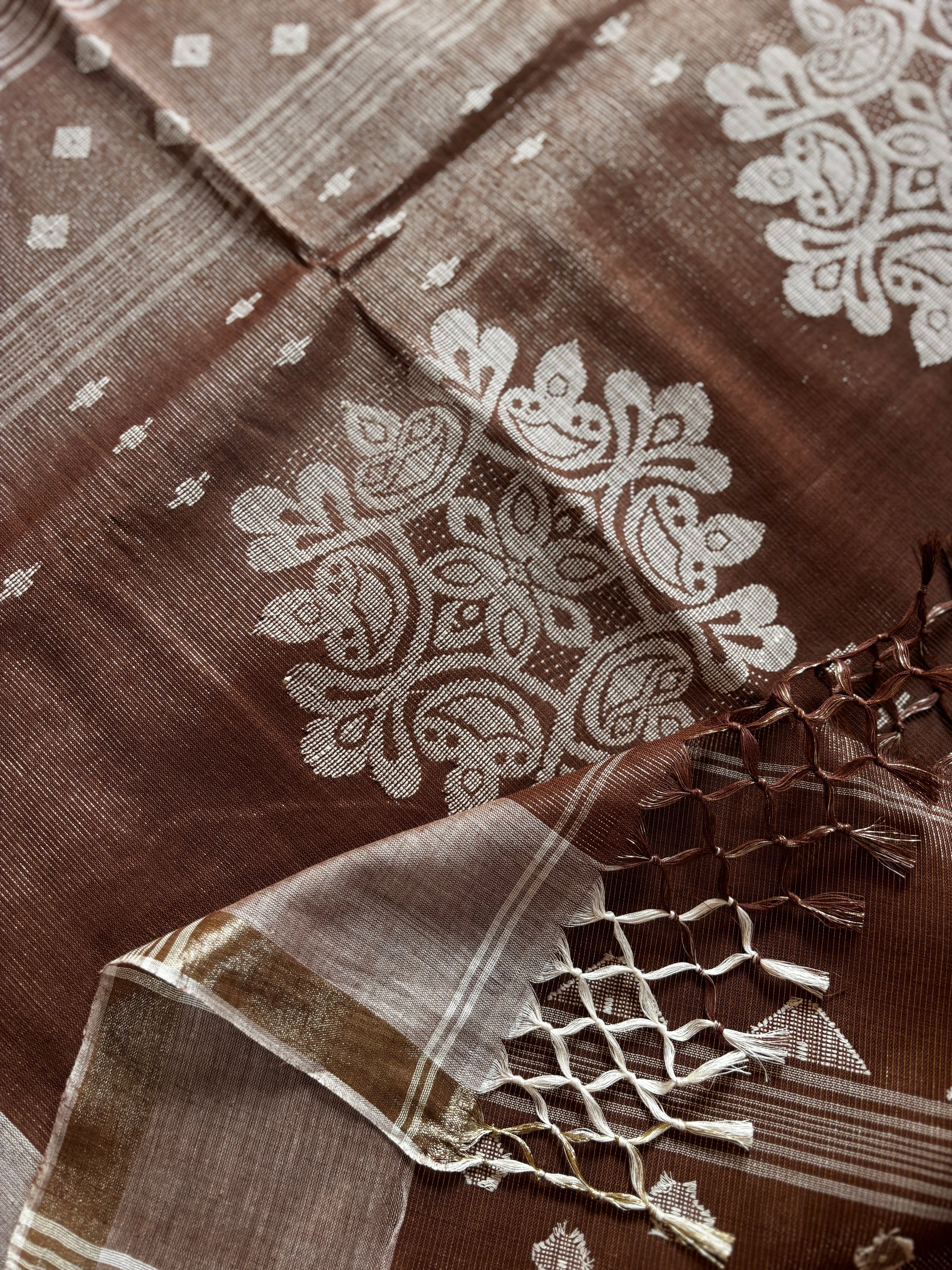 Handwoven Light Brown Colour Tissue Jamdani Saree