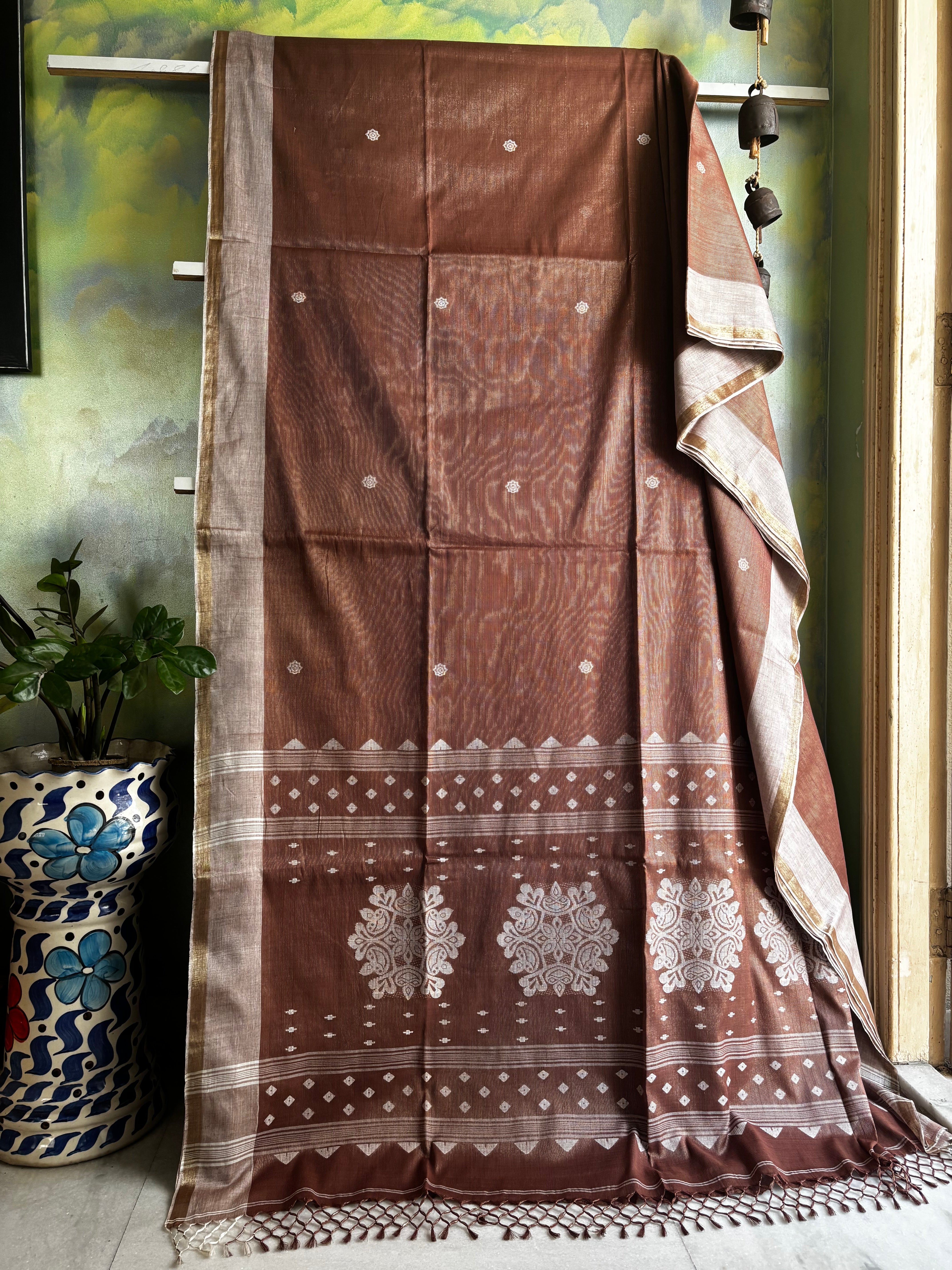 Handwoven Light Brown Colour Tissue Jamdani Saree