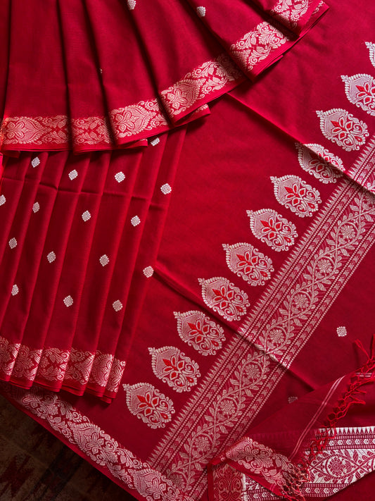 Handwoven Red Beige Phulia Cotton Saree