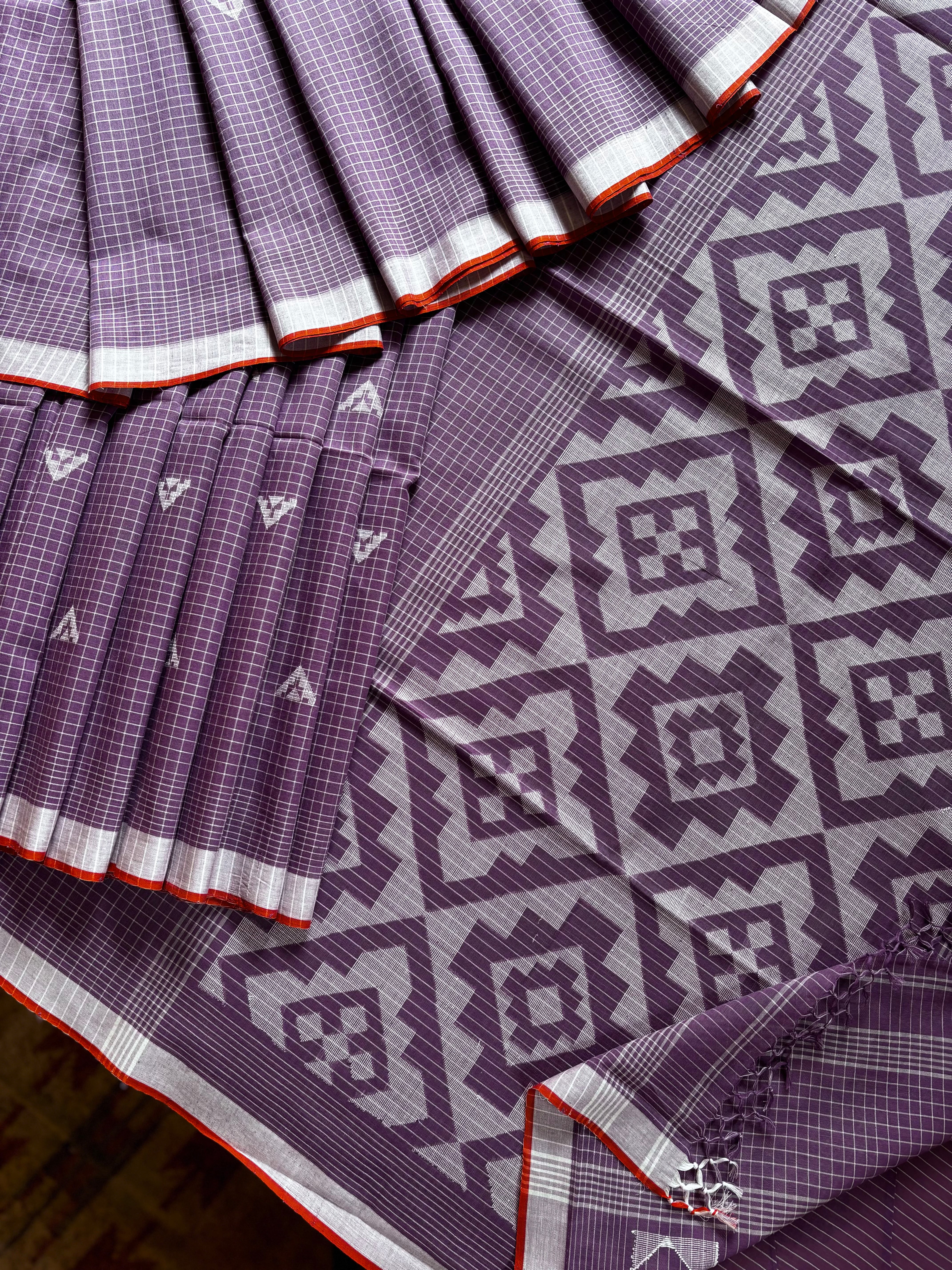 Handwoven Dusty Lavender Cotton Jamdani Saree