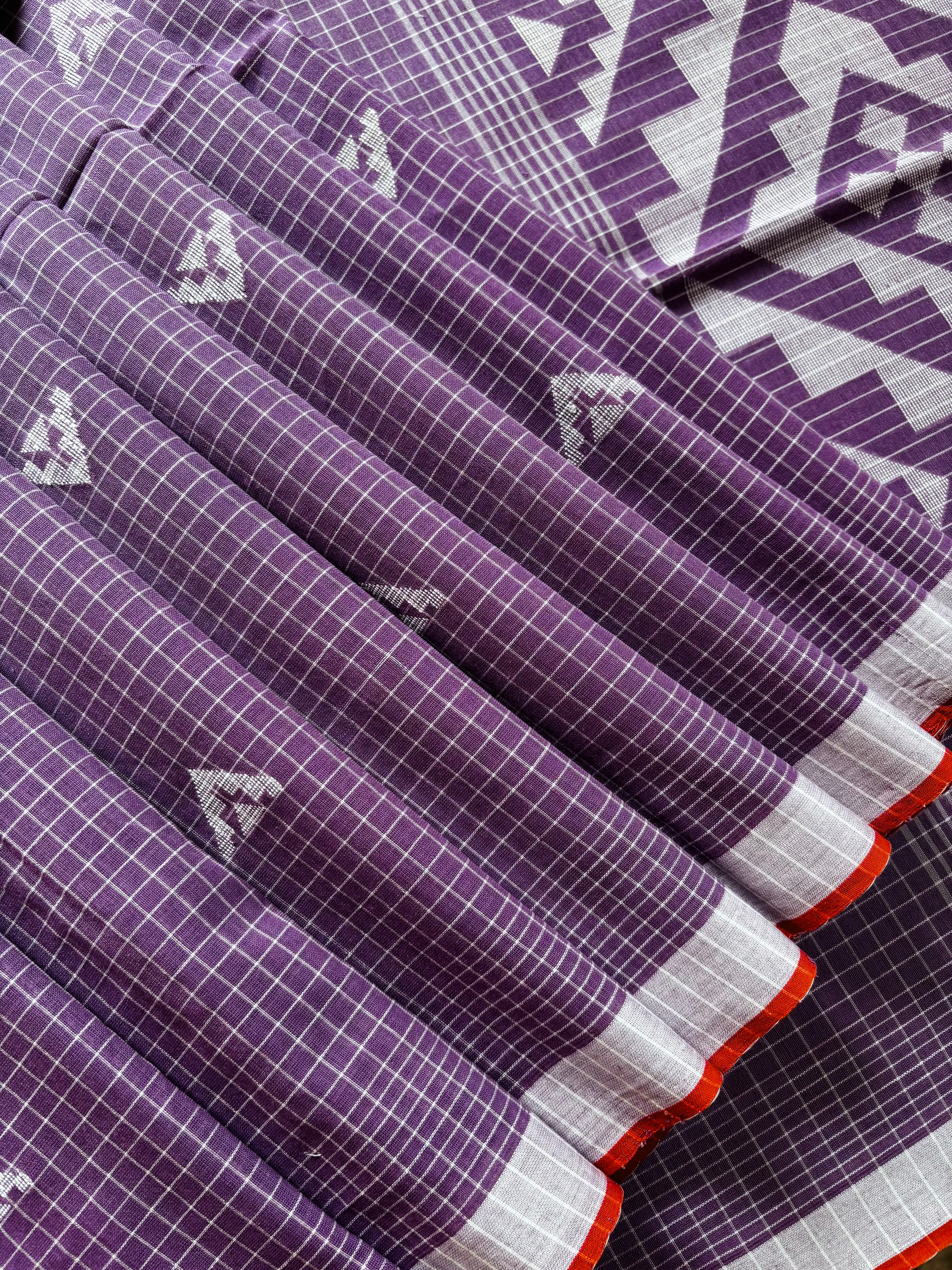 Handwoven Dusty Lavender Cotton Jamdani Saree